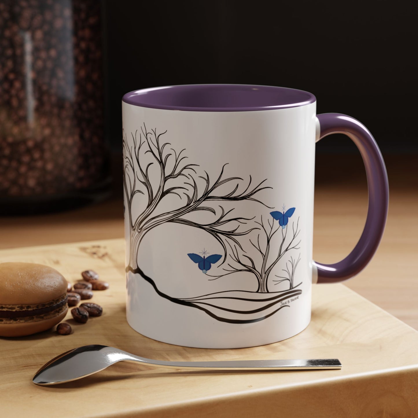 "Relaxing", IMAGINE™ Series, Hand-Drawn Art Print, White Ceramic Accent Mug—6 of 7 Butterfly Graces Collection—15 oz or 11 oz