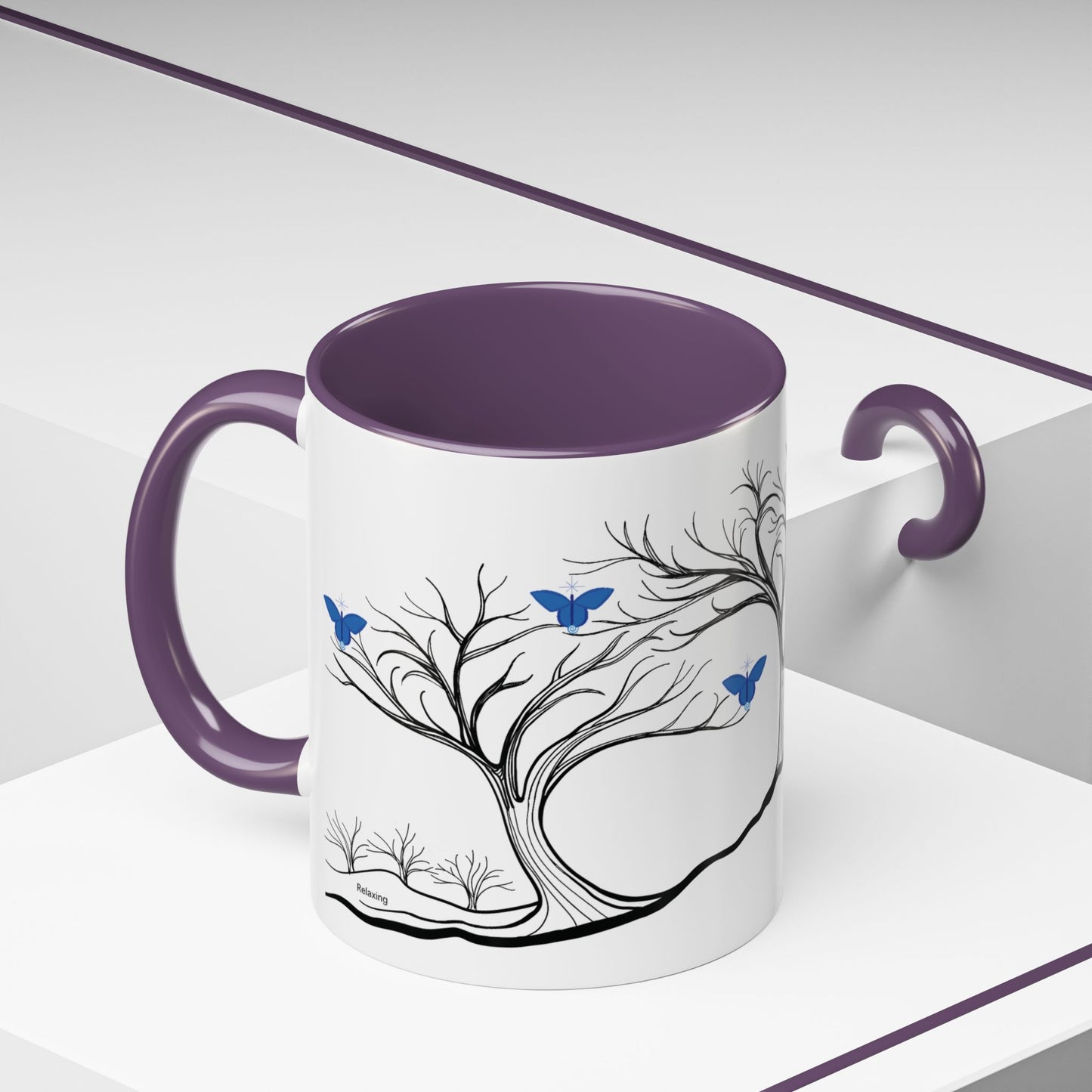 "Relaxing", IMAGINE™ Series, Hand-Drawn Art Print, White Ceramic Accent Mug—6 of 7 Butterfly Graces Collection—15 oz or 11 oz