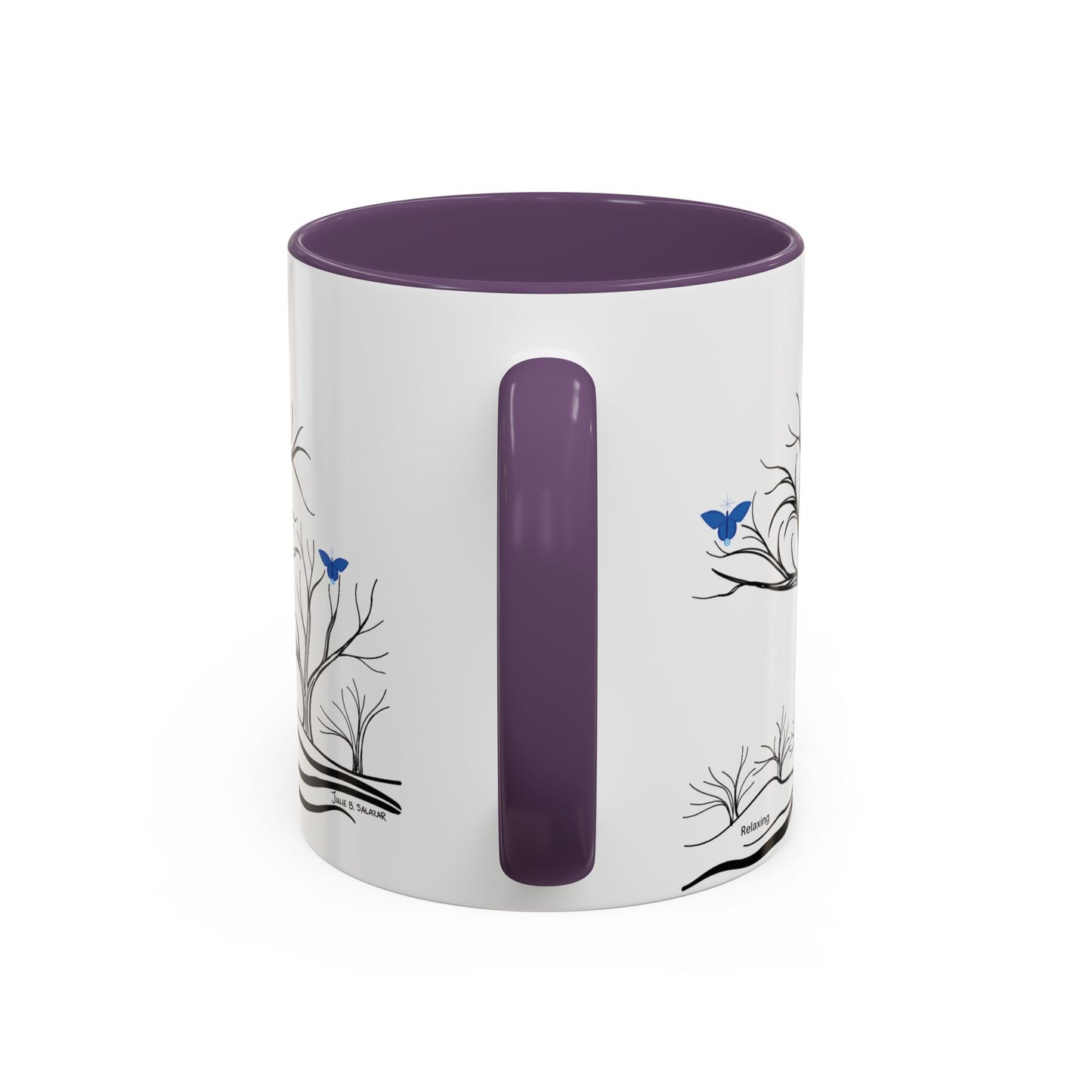 "Relaxing", IMAGINE™ Series, Hand-Drawn Art Print, White Ceramic Accent Mug—6 of 7 Butterfly Graces Collection—15 oz or 11 oz