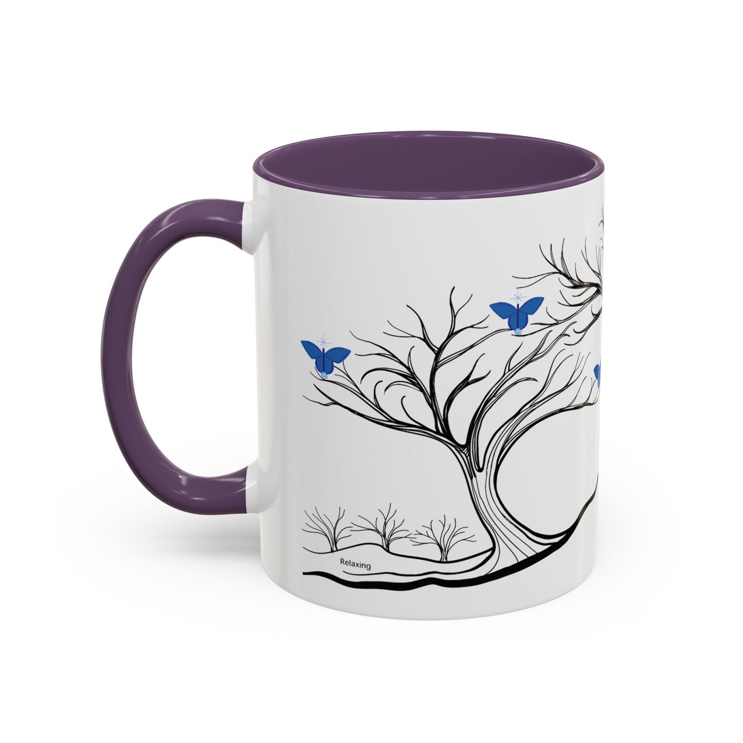 "Relaxing", IMAGINE™ Series, Hand-Drawn Art Print, White Ceramic Accent Mug—6 of 7 Butterfly Graces Collection—15 oz or 11 oz