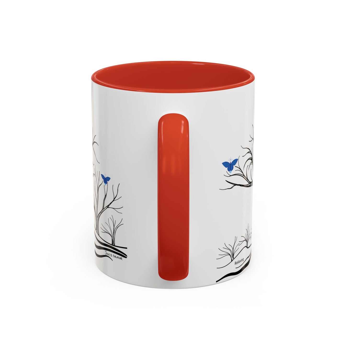"Relaxing", IMAGINE™ Series, Hand-Drawn Art Print, White Ceramic Accent Mug—6 of 7 Butterfly Graces Collection—15 oz or 11 oz