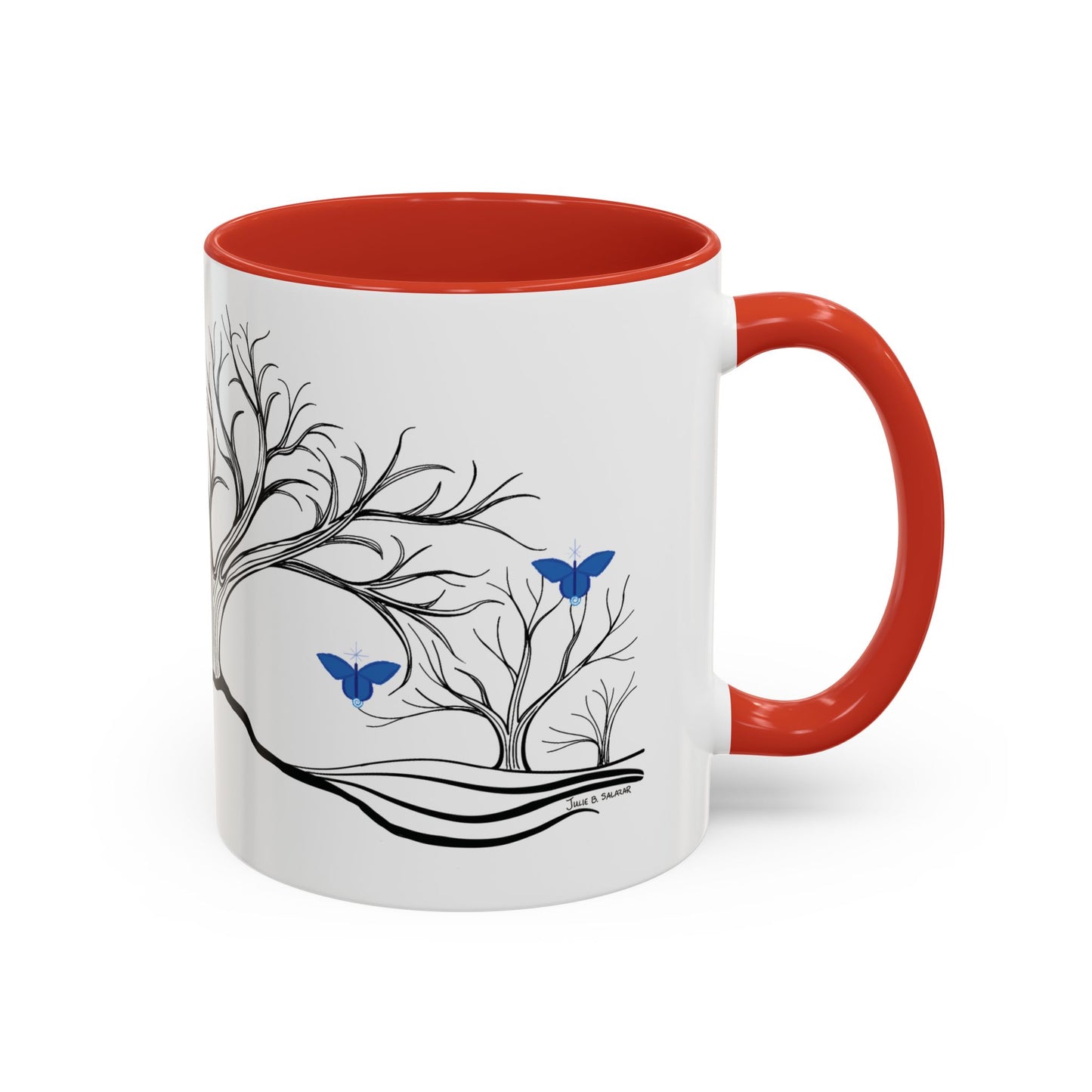 "Relaxing", IMAGINE™ Series, Hand-Drawn Art Print, White Ceramic Accent Mug—6 of 7 Butterfly Graces Collection—15 oz or 11 oz