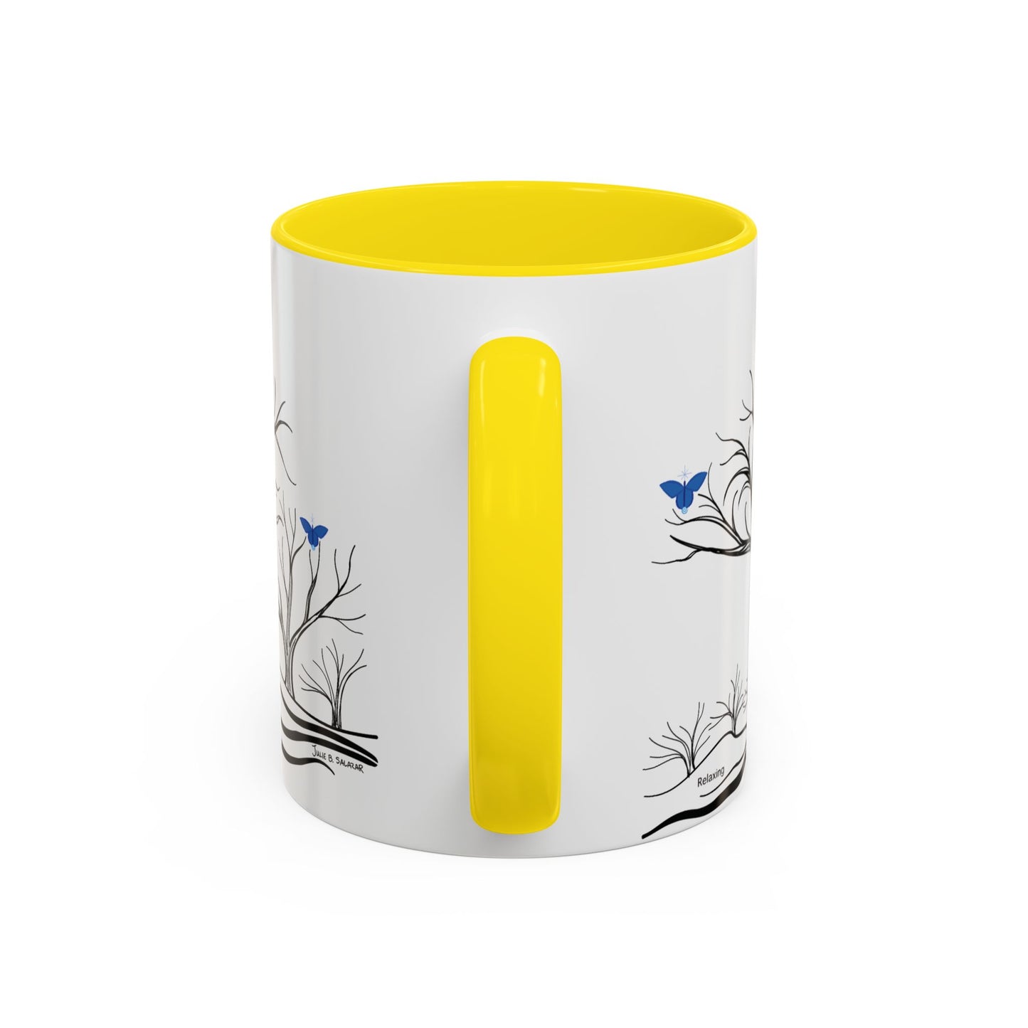 "Relaxing", IMAGINE™ Series, Hand-Drawn Art Print, White Ceramic Accent Mug—6 of 7 Butterfly Graces Collection—15 oz or 11 oz