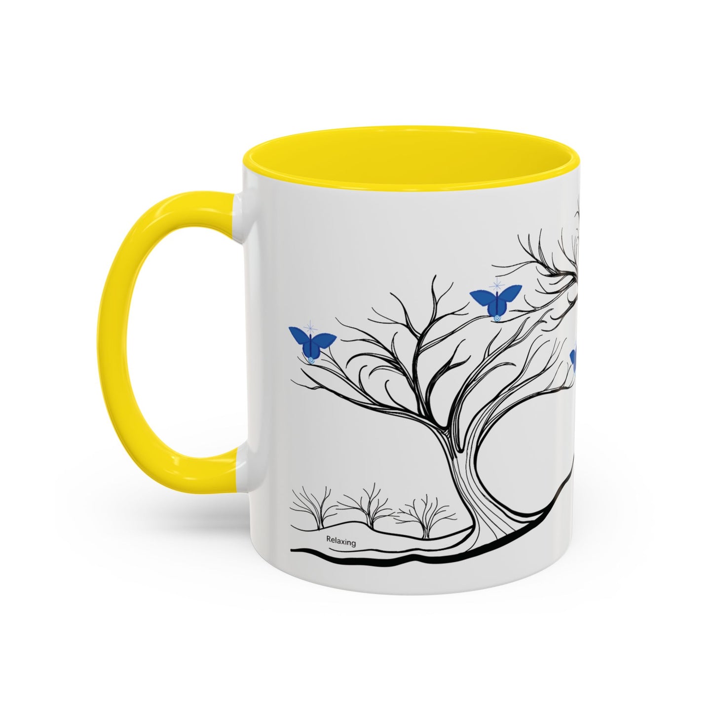 "Relaxing", IMAGINE™ Series, Hand-Drawn Art Print, White Ceramic Accent Mug—6 of 7 Butterfly Graces Collection—15 oz or 11 oz