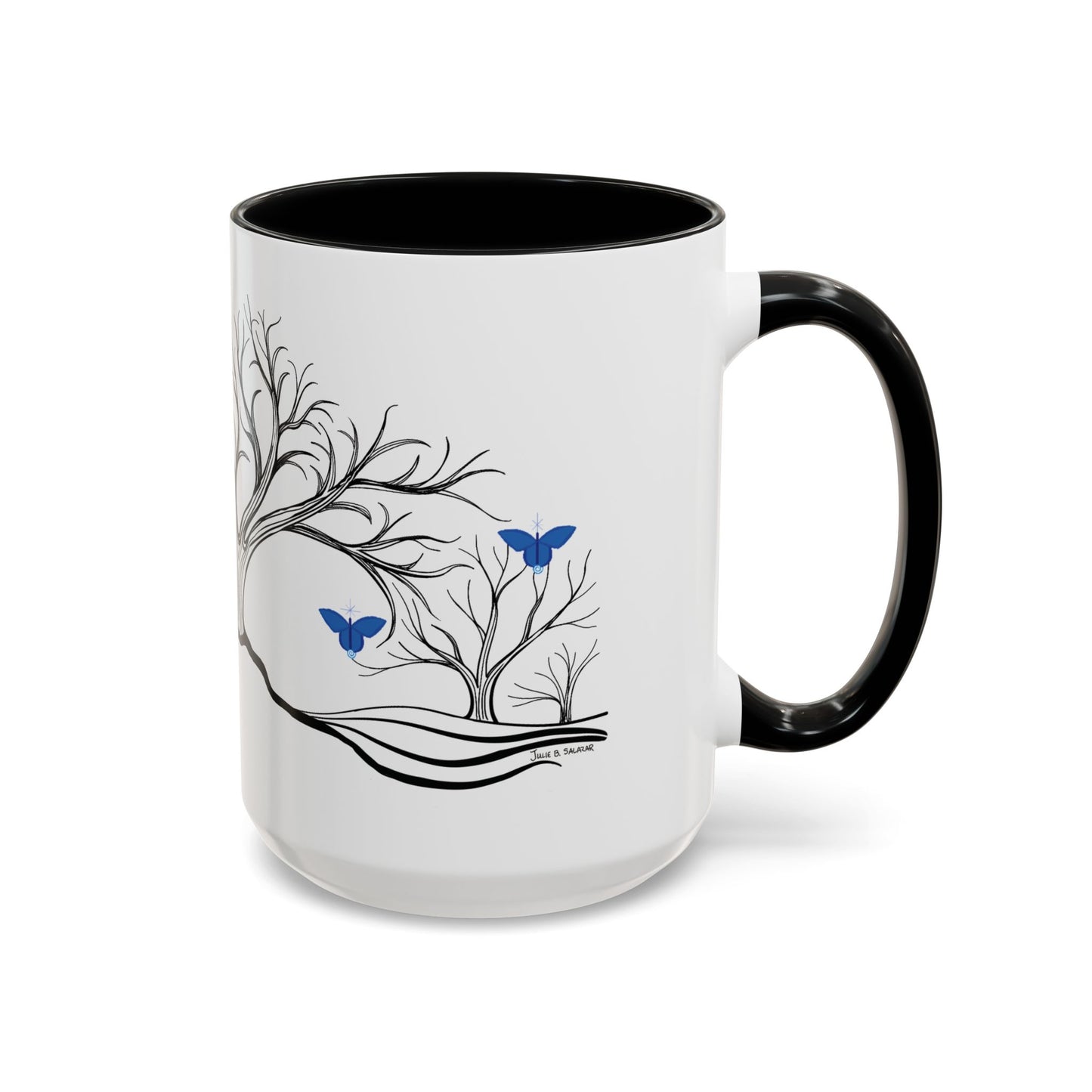 "Relaxing", IMAGINE™ Series, Hand-Drawn Art Print, White Ceramic Accent Mug—6 of 7 Butterfly Graces Collection—15 oz or 11 oz