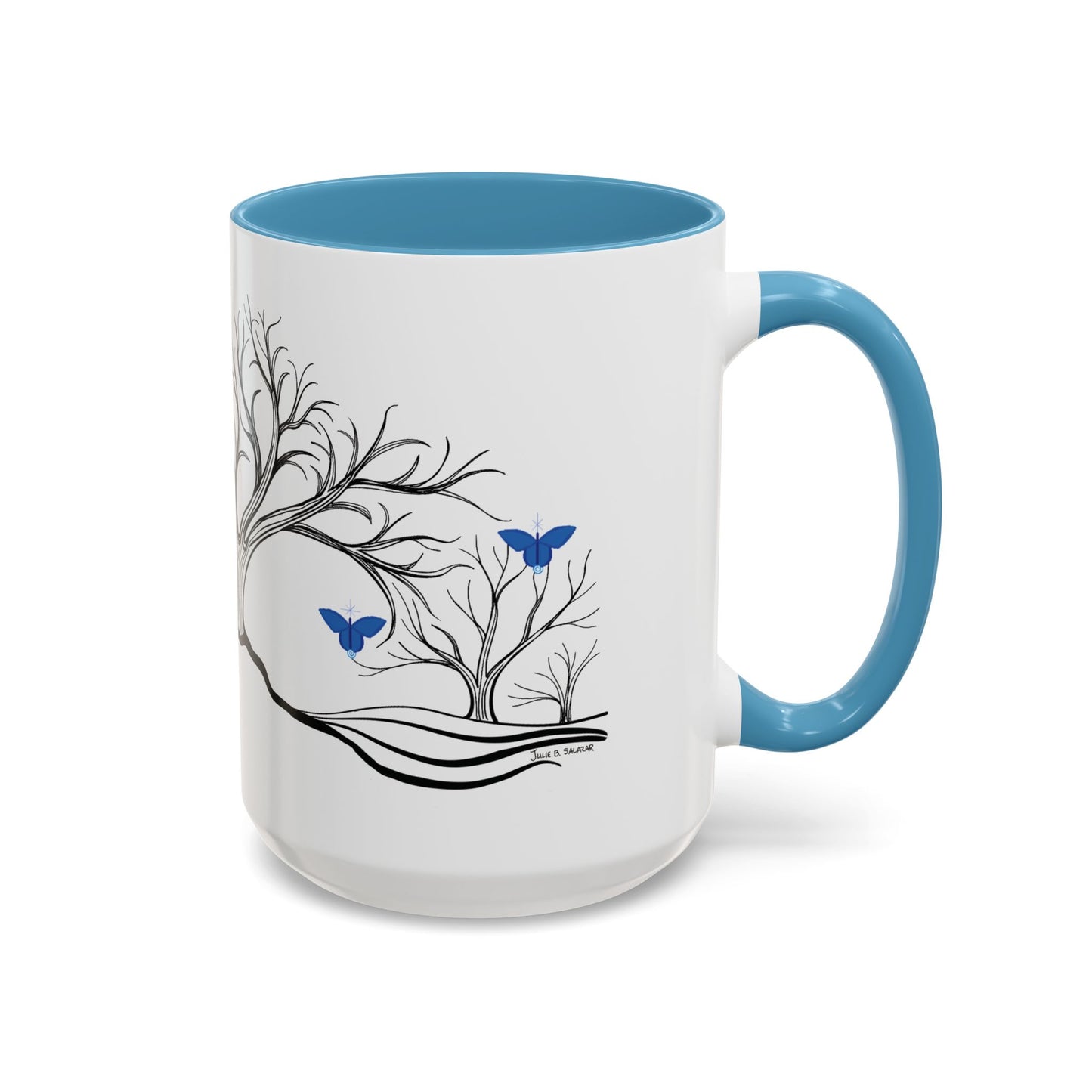 "Relaxing", IMAGINE™ Series, Hand-Drawn Art Print, White Ceramic Accent Mug—6 of 7 Butterfly Graces Collection—15 oz or 11 oz