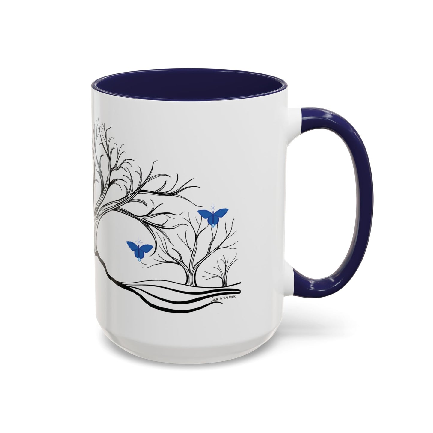 "Relaxing", IMAGINE™ Series, Hand-Drawn Art Print, White Ceramic Accent Mug—6 of 7 Butterfly Graces Collection—15 oz or 11 oz