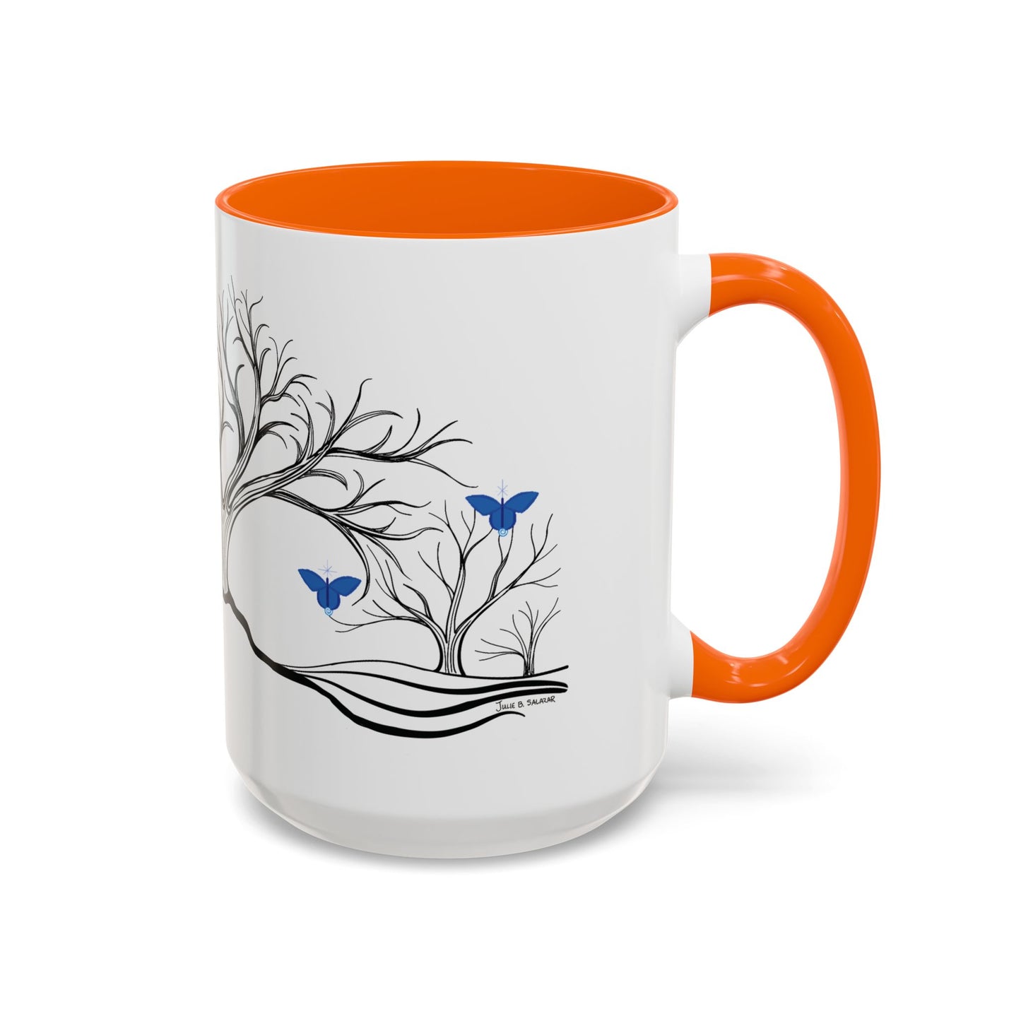 "Relaxing", IMAGINE™ Series, Hand-Drawn Art Print, White Ceramic Accent Mug—6 of 7 Butterfly Graces Collection—15 oz or 11 oz