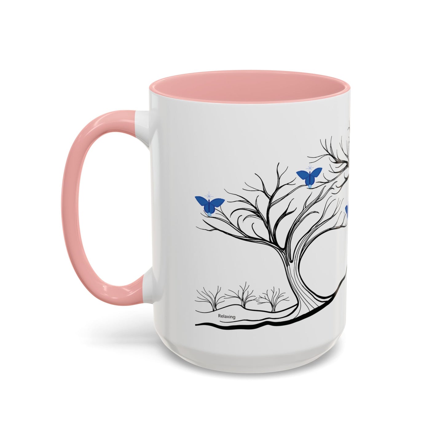 "Relaxing", IMAGINE™ Series, Hand-Drawn Art Print, White Ceramic Accent Mug—6 of 7 Butterfly Graces Collection—15 oz or 11 oz