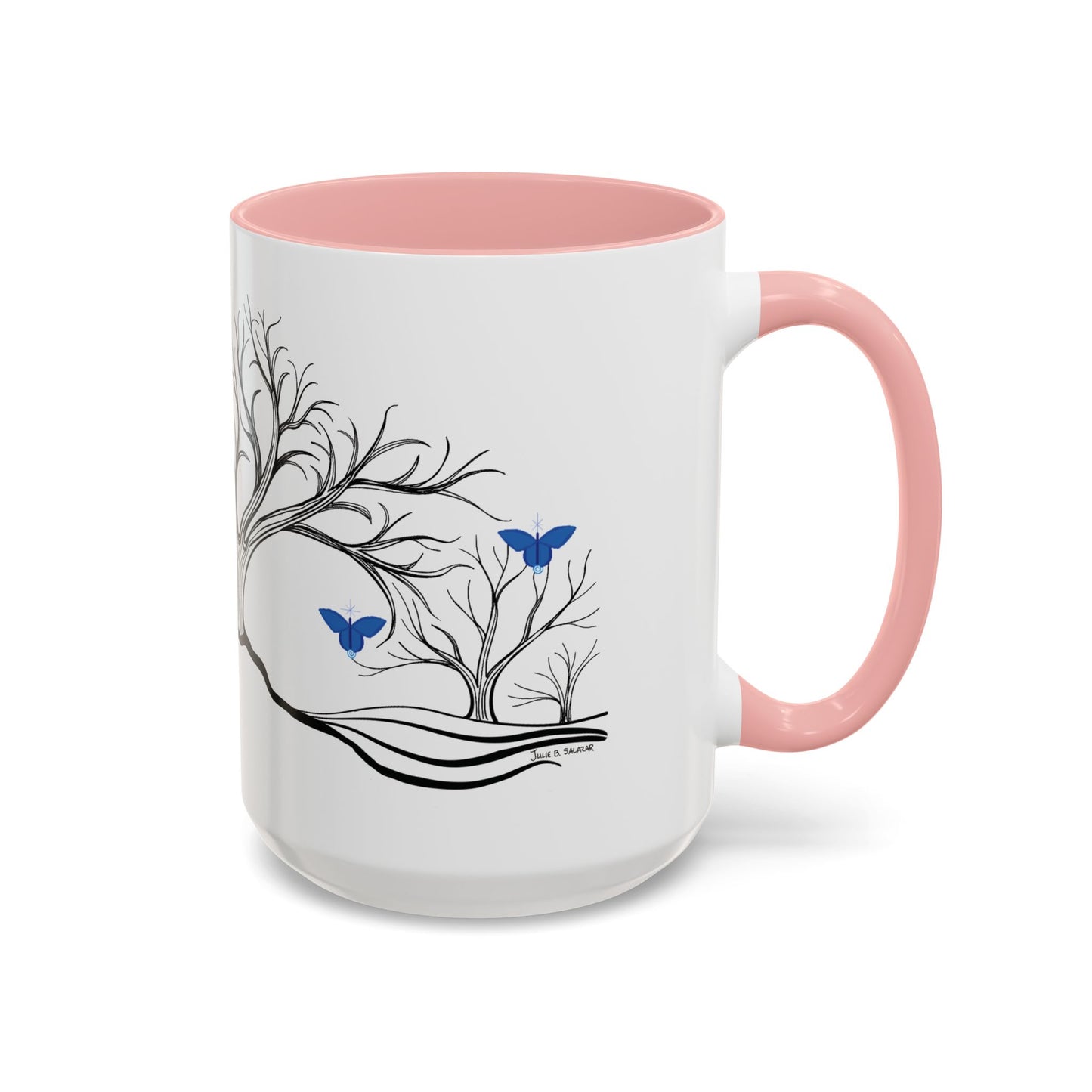 "Relaxing", IMAGINE™ Series, Hand-Drawn Art Print, White Ceramic Accent Mug—6 of 7 Butterfly Graces Collection—15 oz or 11 oz