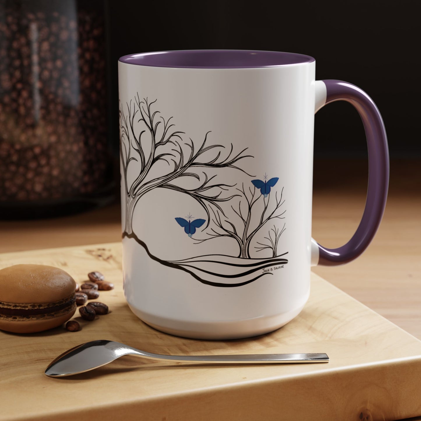 "Relaxing", IMAGINE™ Series, Hand-Drawn Art Print, White Ceramic Accent Mug—6 of 7 Butterfly Graces Collection—15 oz or 11 oz