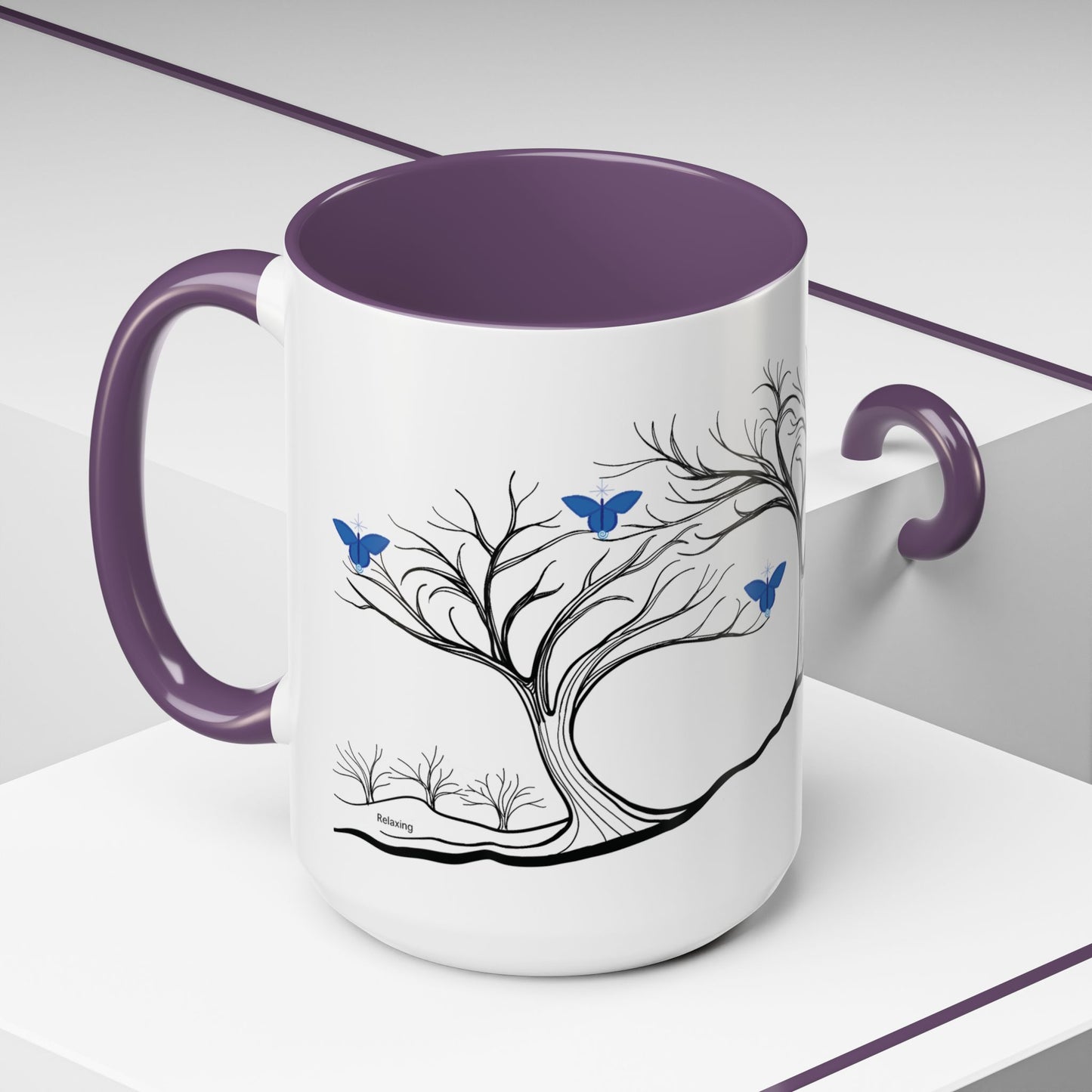"Relaxing", IMAGINE™ Series, Hand-Drawn Art Print, White Ceramic Accent Mug—6 of 7 Butterfly Graces Collection—15 oz or 11 oz
