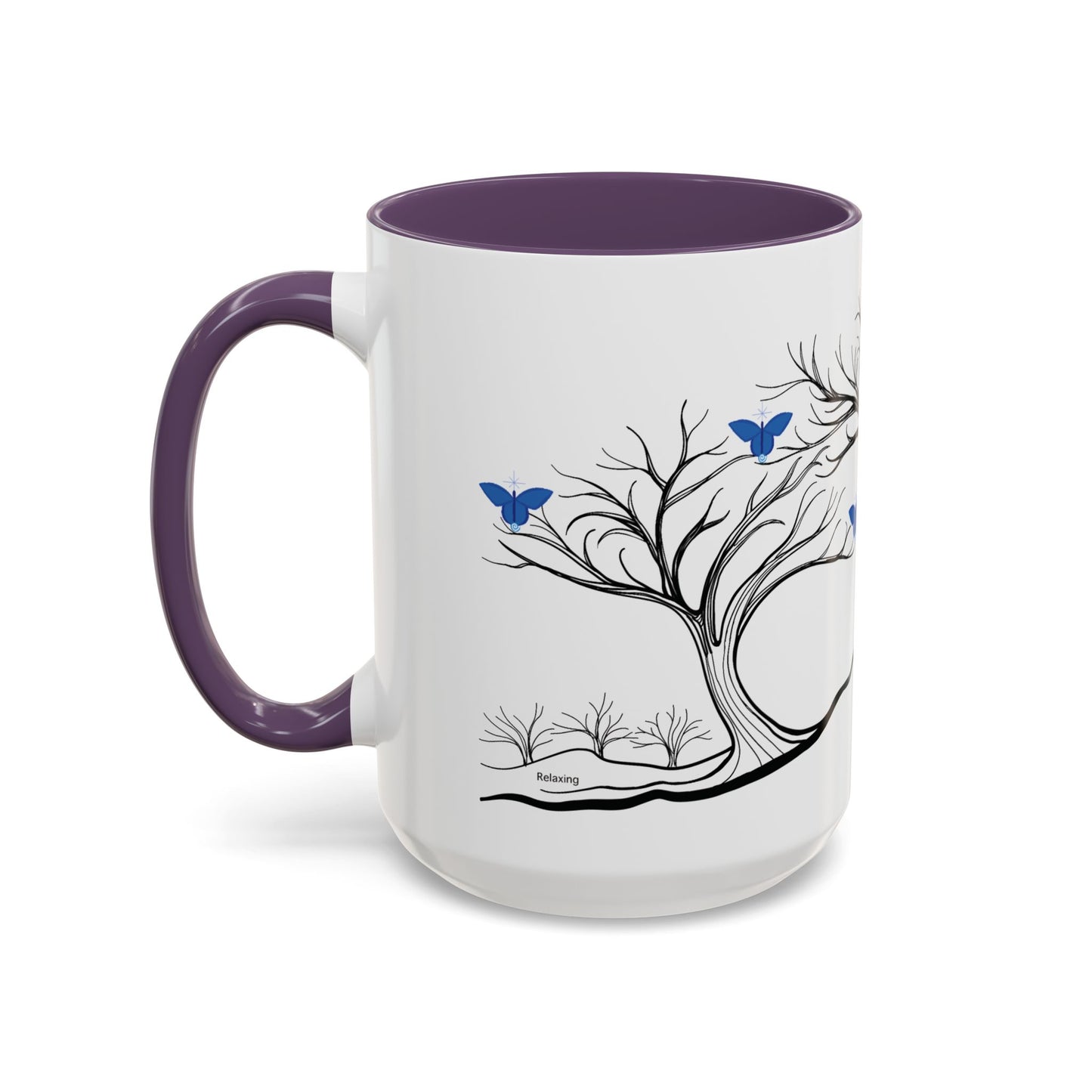 "Relaxing", IMAGINE™ Series, Hand-Drawn Art Print, White Ceramic Accent Mug—6 of 7 Butterfly Graces Collection—15 oz or 11 oz