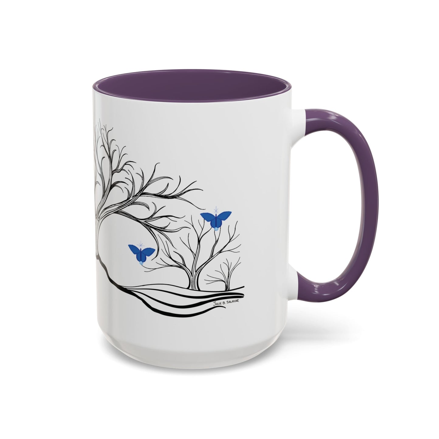 "Relaxing", IMAGINE™ Series, Hand-Drawn Art Print, White Ceramic Accent Mug—6 of 7 Butterfly Graces Collection—15 oz or 11 oz