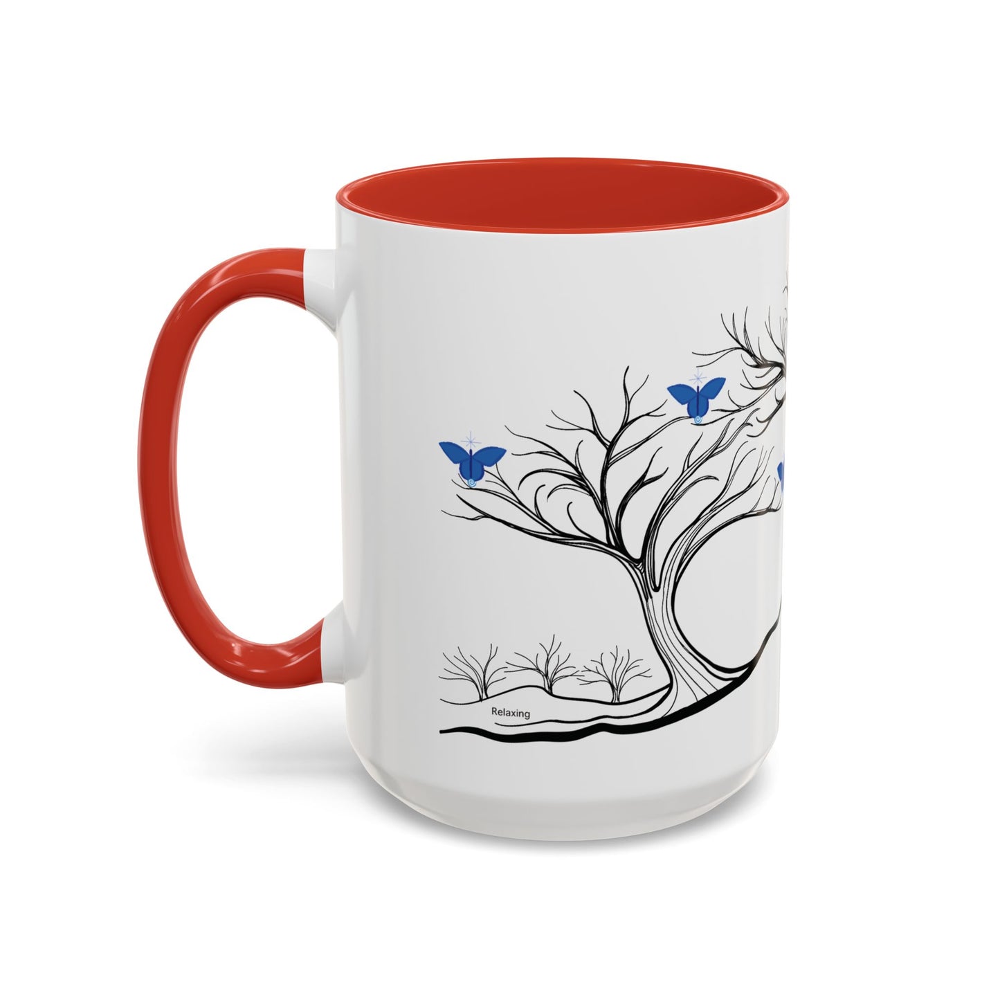 "Relaxing", IMAGINE™ Series, Hand-Drawn Art Print, White Ceramic Accent Mug—6 of 7 Butterfly Graces Collection—15 oz or 11 oz
