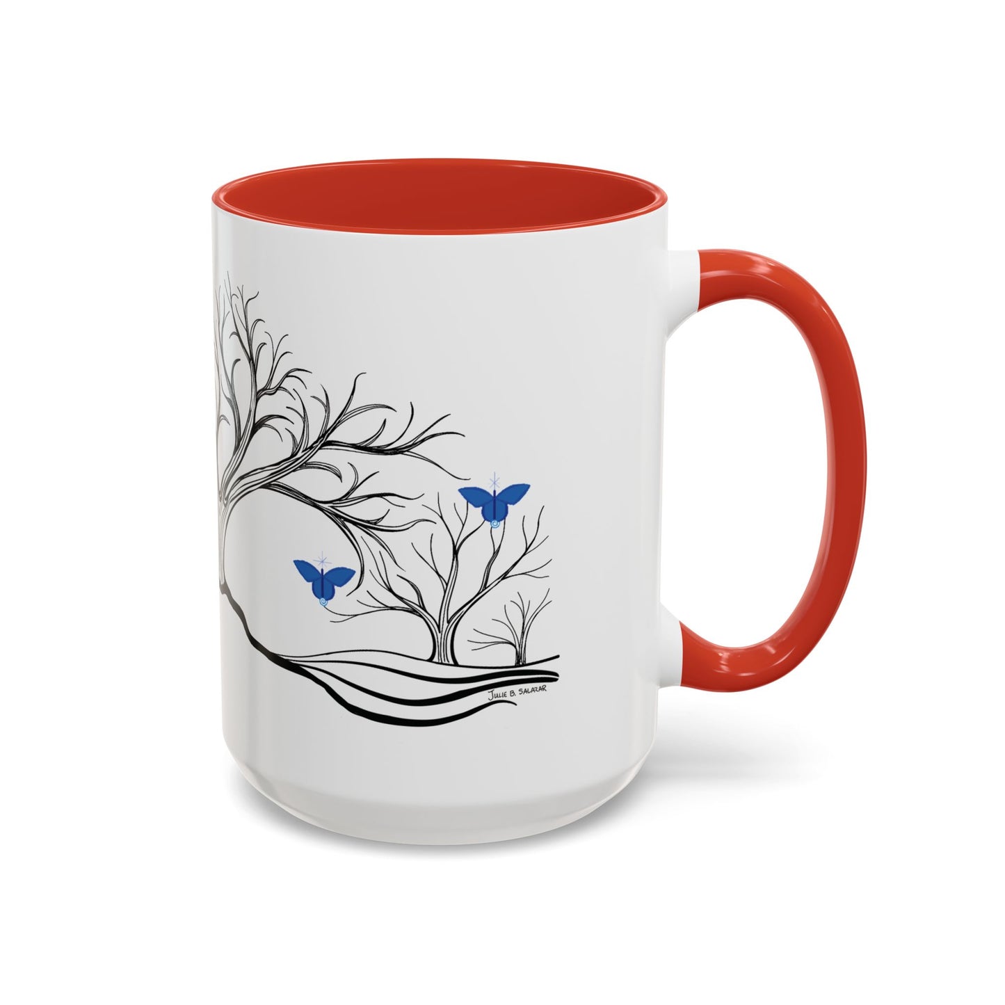 "Relaxing", IMAGINE™ Series, Hand-Drawn Art Print, White Ceramic Accent Mug—6 of 7 Butterfly Graces Collection—15 oz or 11 oz