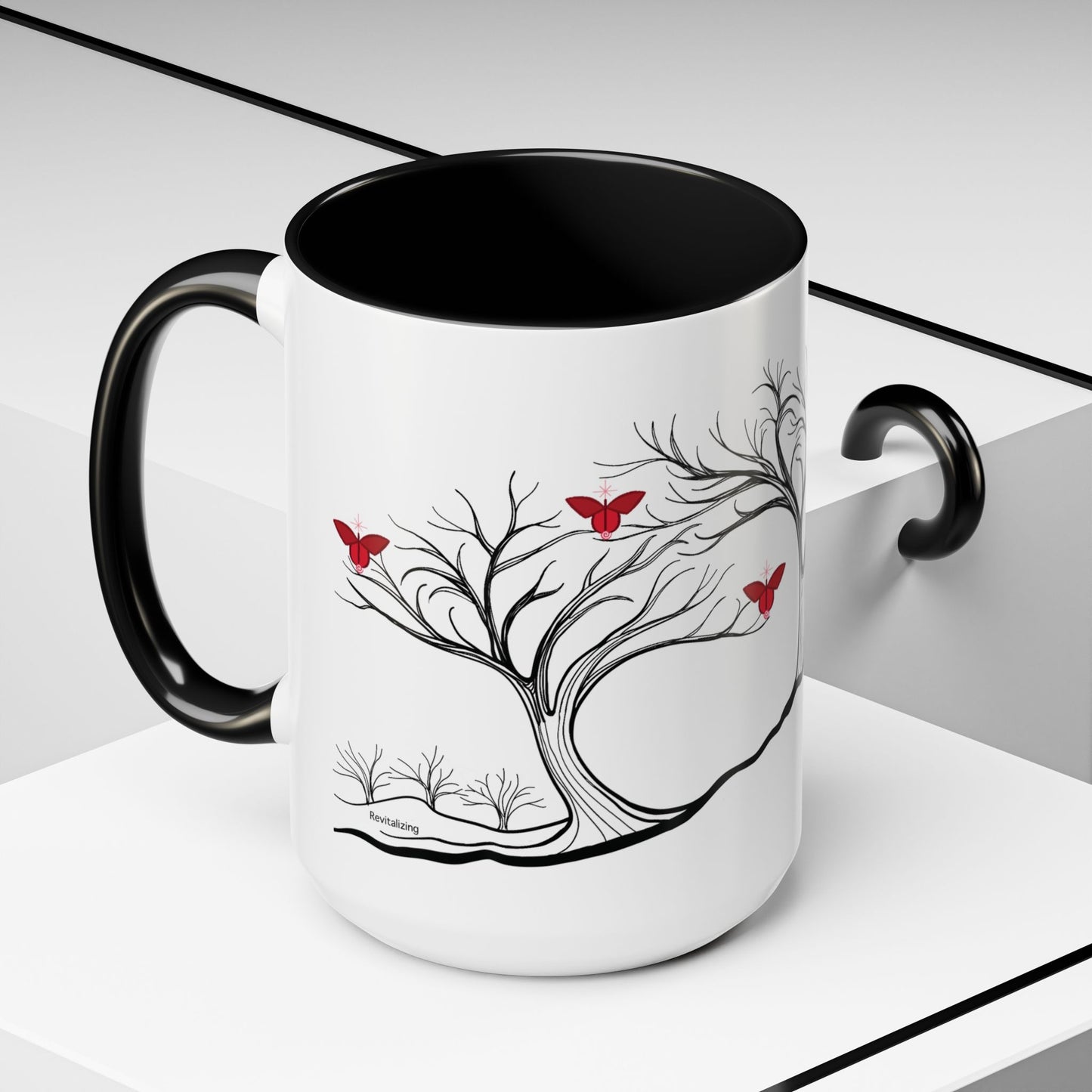 "Revitalizing", IMAGINE™ Series, Hand-Drawn Art Print, White Ceramic Accent Mug—1 of 7 Butterfly Graces Collection—15 oz or 11 oz