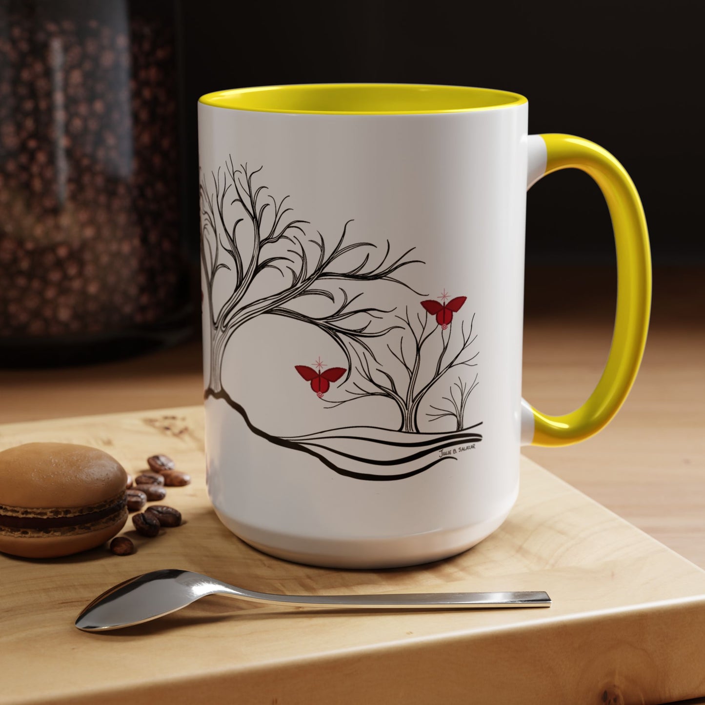 "Revitalizing", IMAGINE™ Series, Hand-Drawn Art Print, White Ceramic Accent Mug—1 of 7 Butterfly Graces Collection—15 oz or 11 oz