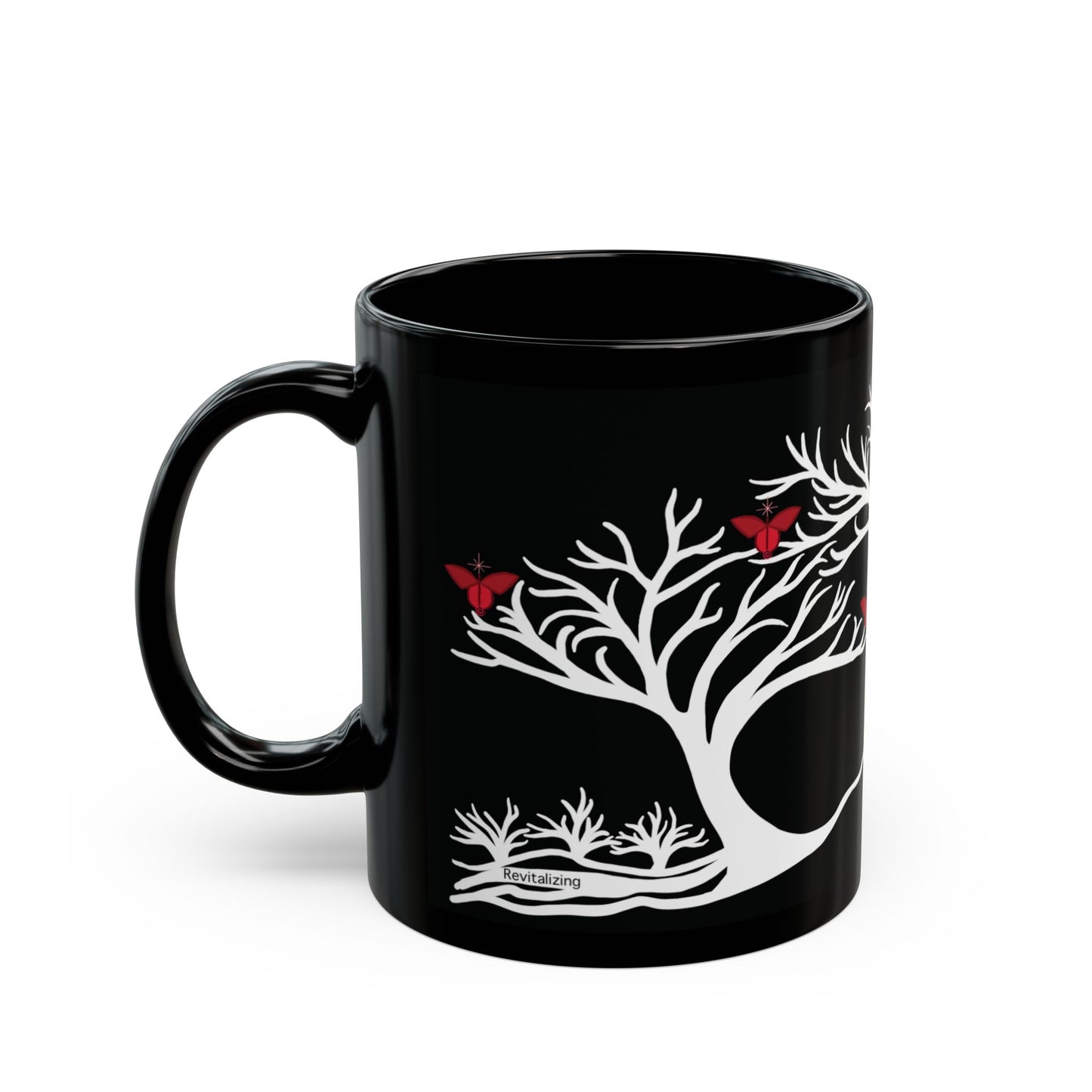 "Revitalizing", IMAGINE™ Series, Hand-Drawn Art Print, Black Ceramic Mug—1 of 7 Butterfly Graces Collection—15 oz or 11 oz