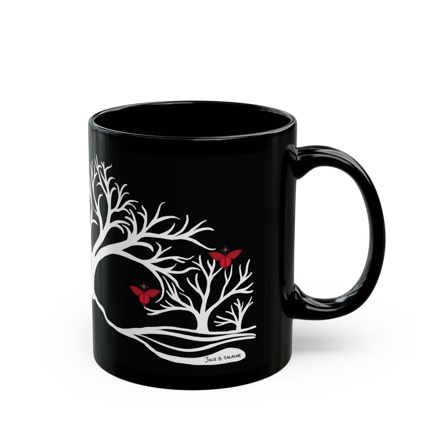 "Revitalizing", IMAGINE™ Series, Hand-Drawn Art Print, Black Ceramic Mug—1 of 7 Butterfly Graces Collection—15 oz or 11 oz
