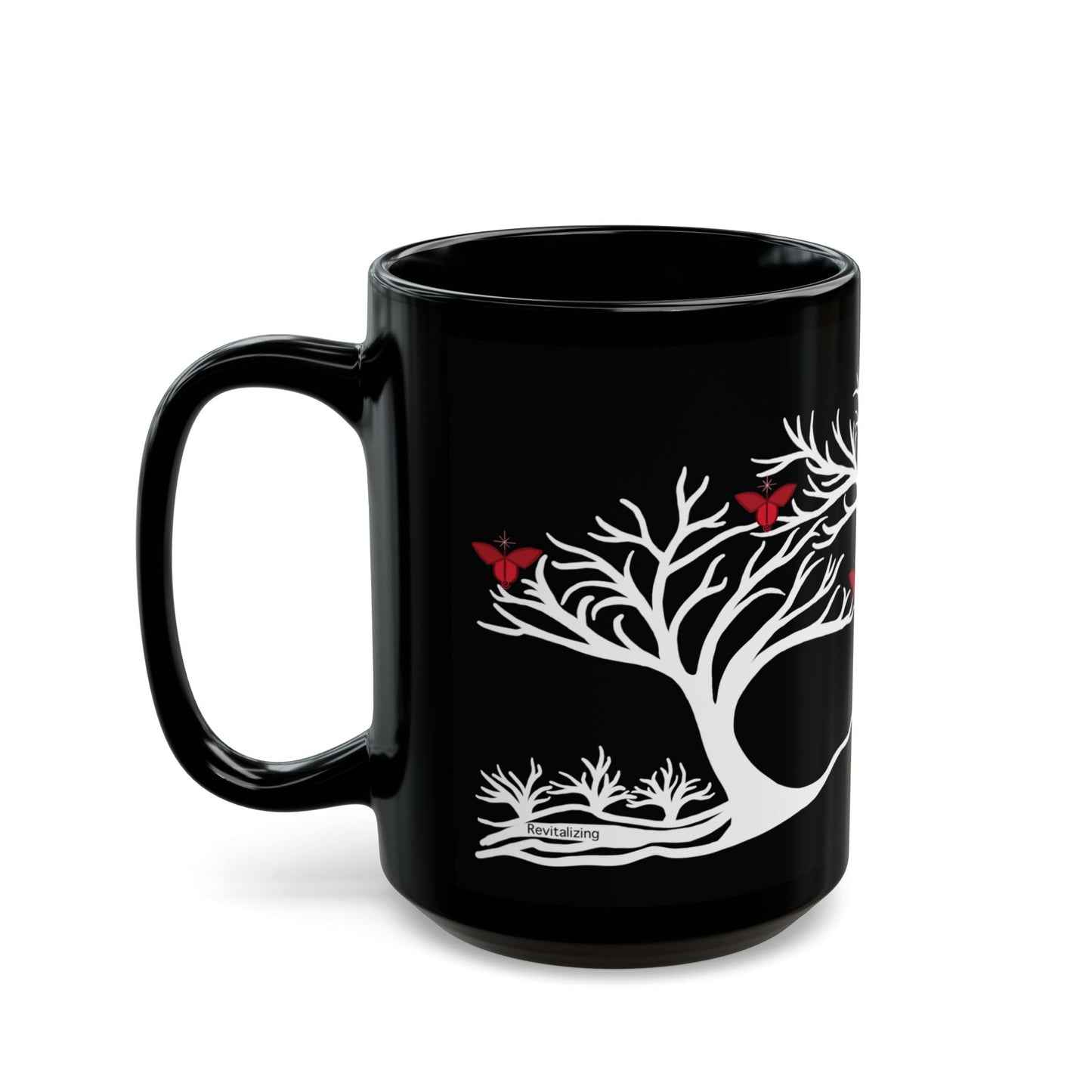 "Revitalizing", IMAGINE™ Series, Hand-Drawn Art Print, Black Ceramic Mug—1 of 7 Butterfly Graces Collection—15 oz or 11 oz