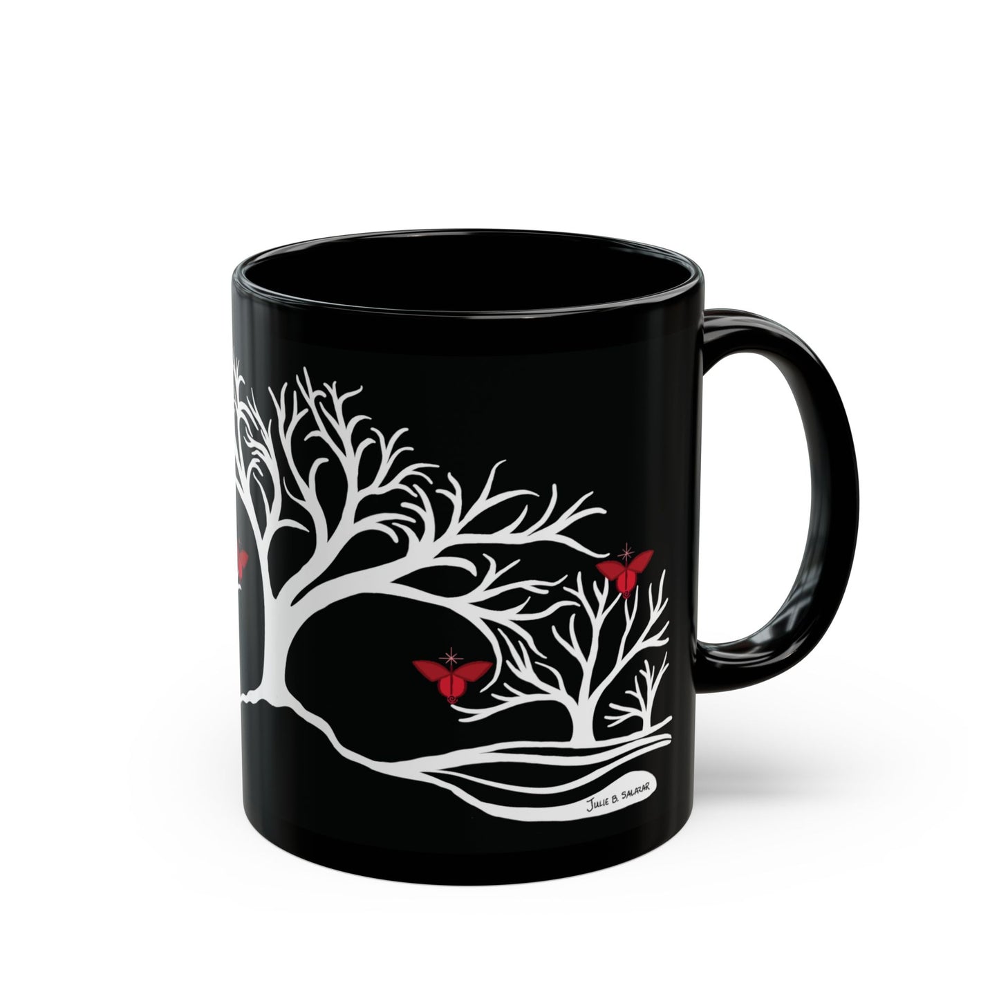 "Revitalizing", IMAGINE™ Series, Hand-Drawn Art Print, Black Ceramic Mug—1 of 7 Butterfly Graces Collection—15 oz or 11 oz