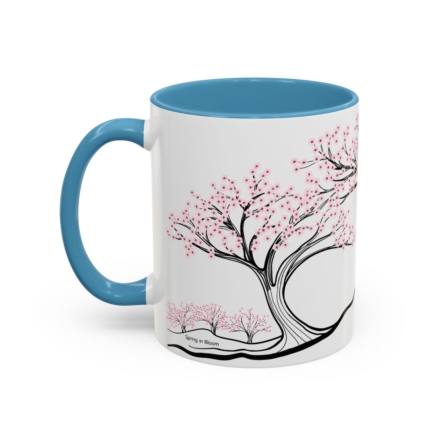 “Spring in Bloom”, IMAGINE™ Series, Hand-Drawn Art Print, White Ceramic Accent Mug—1 of 4 Seasons Collection—15 oz or 11 oz
