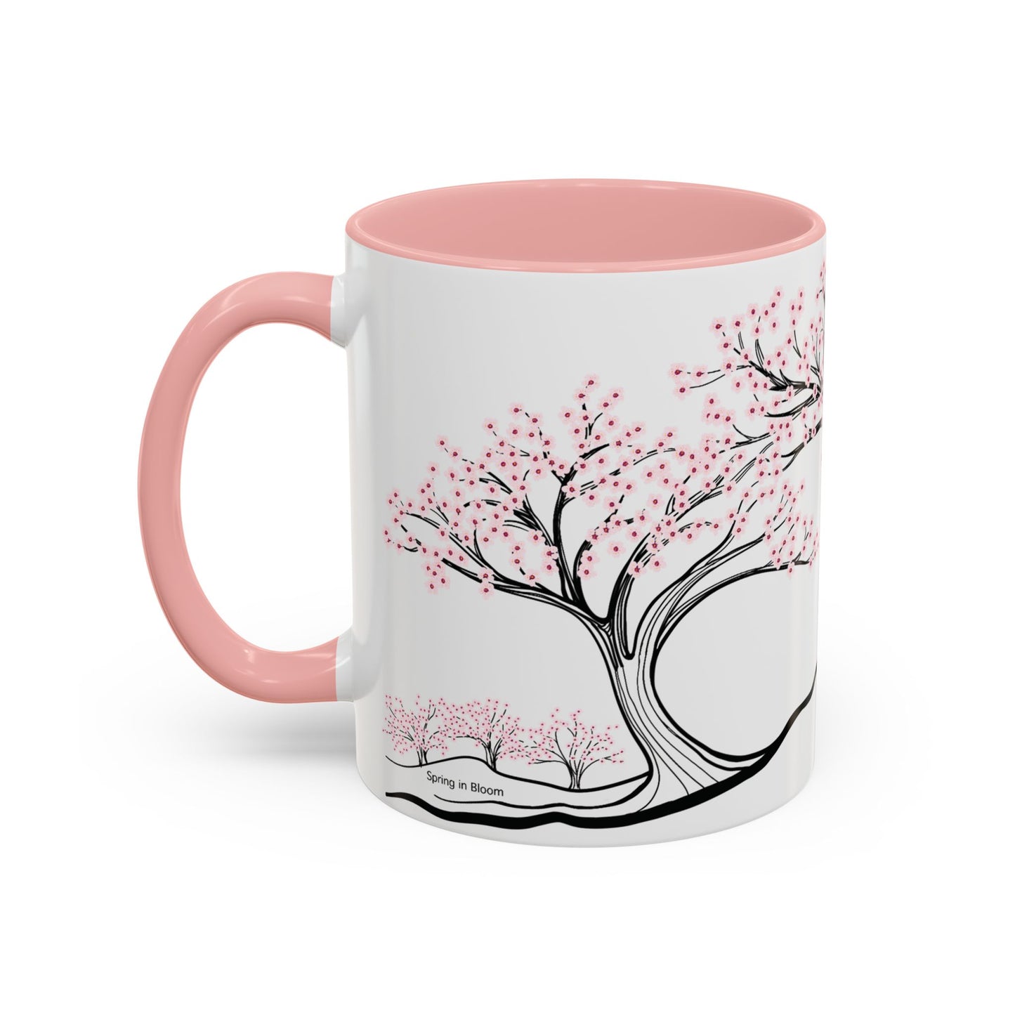“Spring in Bloom”, IMAGINE™ Series, Hand-Drawn Art Print, White Ceramic Accent Mug—1 of 4 Seasons Collection—15 oz or 11 oz