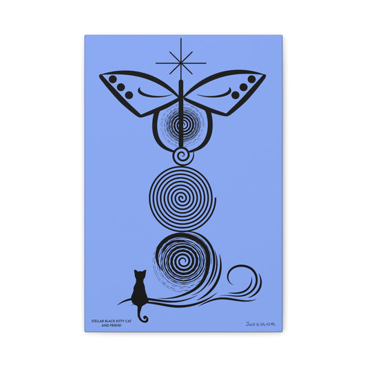 “Stellar Black Kitty Cat And Friend”, IMAGINE™ Series, Hand-Drawn Art Print, Wall Art Collection, Stretched Canvas , 12 x 18 inches, 16 x 24 inches or 24 x 36 inches
