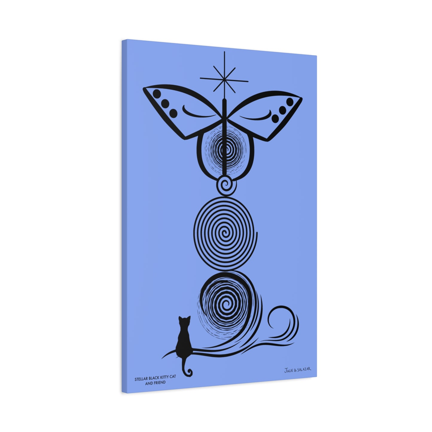 “Stellar Black Kitty Cat And Friend”, IMAGINE™ Series, Hand-Drawn Art Print, Wall Art Collection, Stretched Canvas , 12 x 18 inches, 16 x 24 inches or 24 x 36 inches