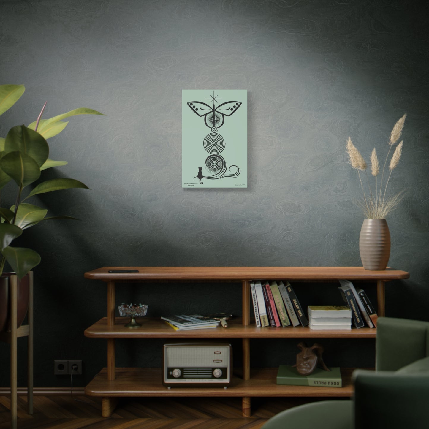 “Stellar Black Kitty Cat And Friend”, IMAGINE™ Series, Hand-Drawn Art Print, Wall Art Collection, Stretched Canvas , 12 x 18 inches, 16 x 24 inches or 24 x 36 inches