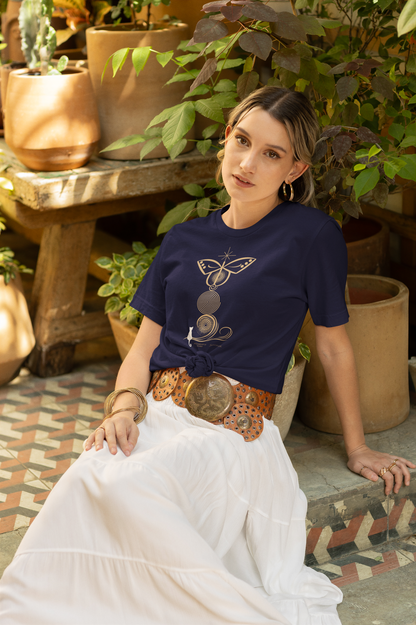 "Stellar White Kitty Cat And Friend", IMAGINE™ Series, Hand-Drawn Art Print, Bella+Canvas 3001 Unisex Jersey Short Sleeve Tee