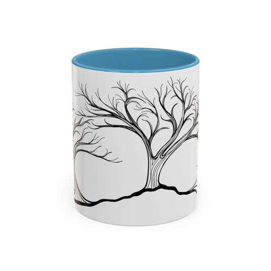 “Winter Wonder”, IMAGINE™ Series, Hand-Drawn Art Print, White Ceramic Accent Mug—4 of 4 Seasons Collection—15 oz or 11 oz
