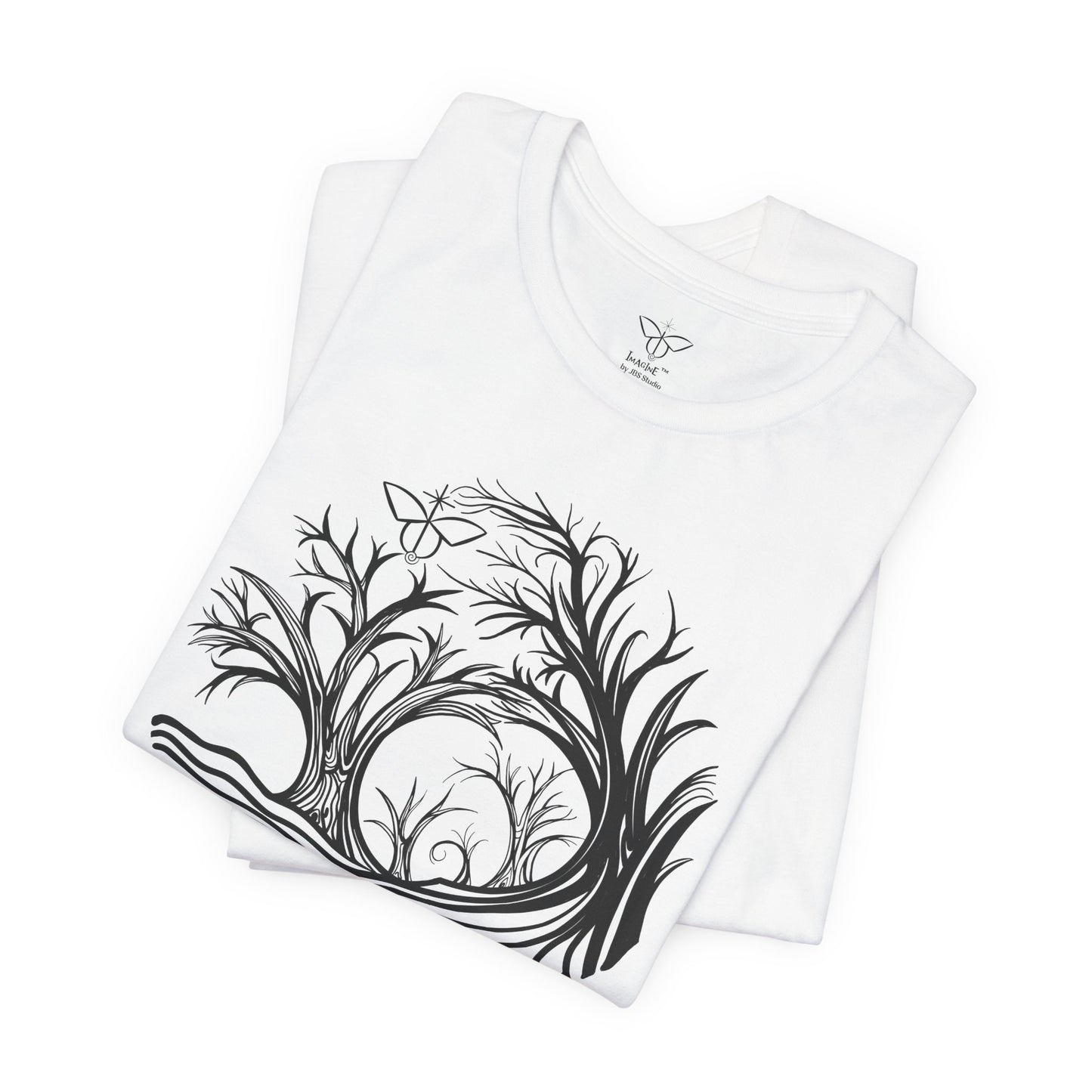 "Power Vision", IMAGINE™ Series, Hand-Drawn Butterfly Art Print, Bella+Canvas 3001 Unisex Jersey Short Sleeve Tee