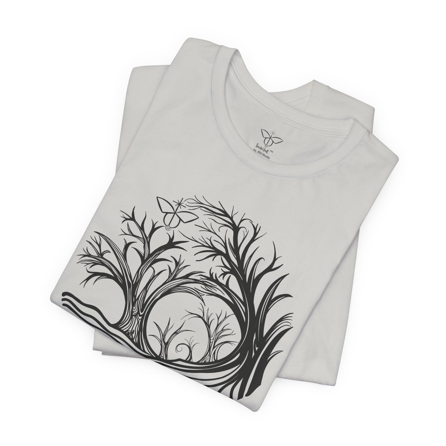 "Power Vision", IMAGINE™ Series, Hand-Drawn Butterfly Art Print, Bella+Canvas 3001 Unisex Jersey Short Sleeve Tee