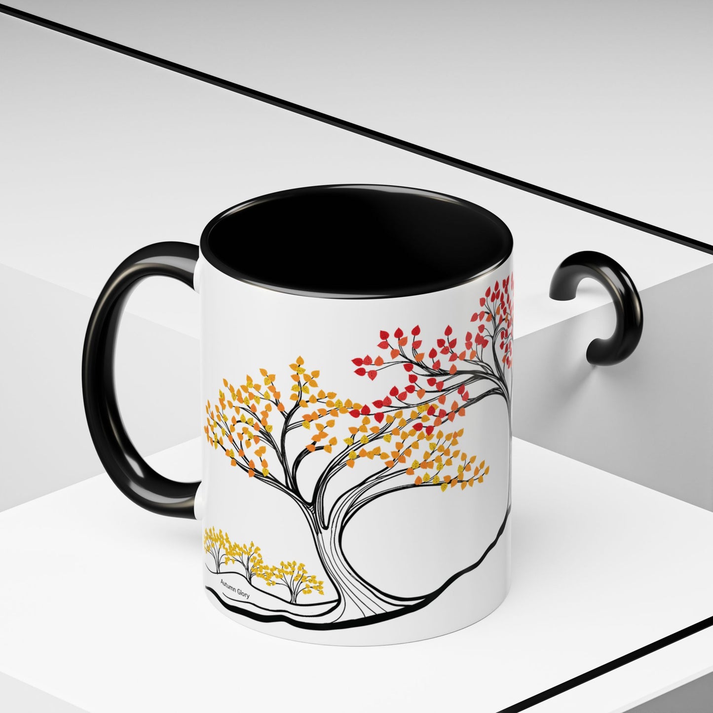 “Autumn Glory”, IMAGINE™ Series, Hand-Drawn Art Print, White Ceramic Accent Mug—3 of 4 Seasons Collection—15 oz or 11 oz