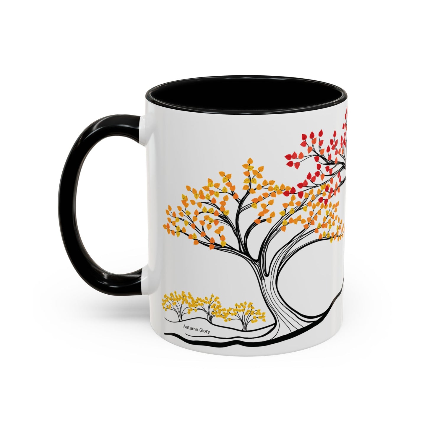 “Autumn Glory”, IMAGINE™ Series, Hand-Drawn Art Print, White Ceramic Accent Mug—3 of 4 Seasons Collection—15 oz or 11 oz