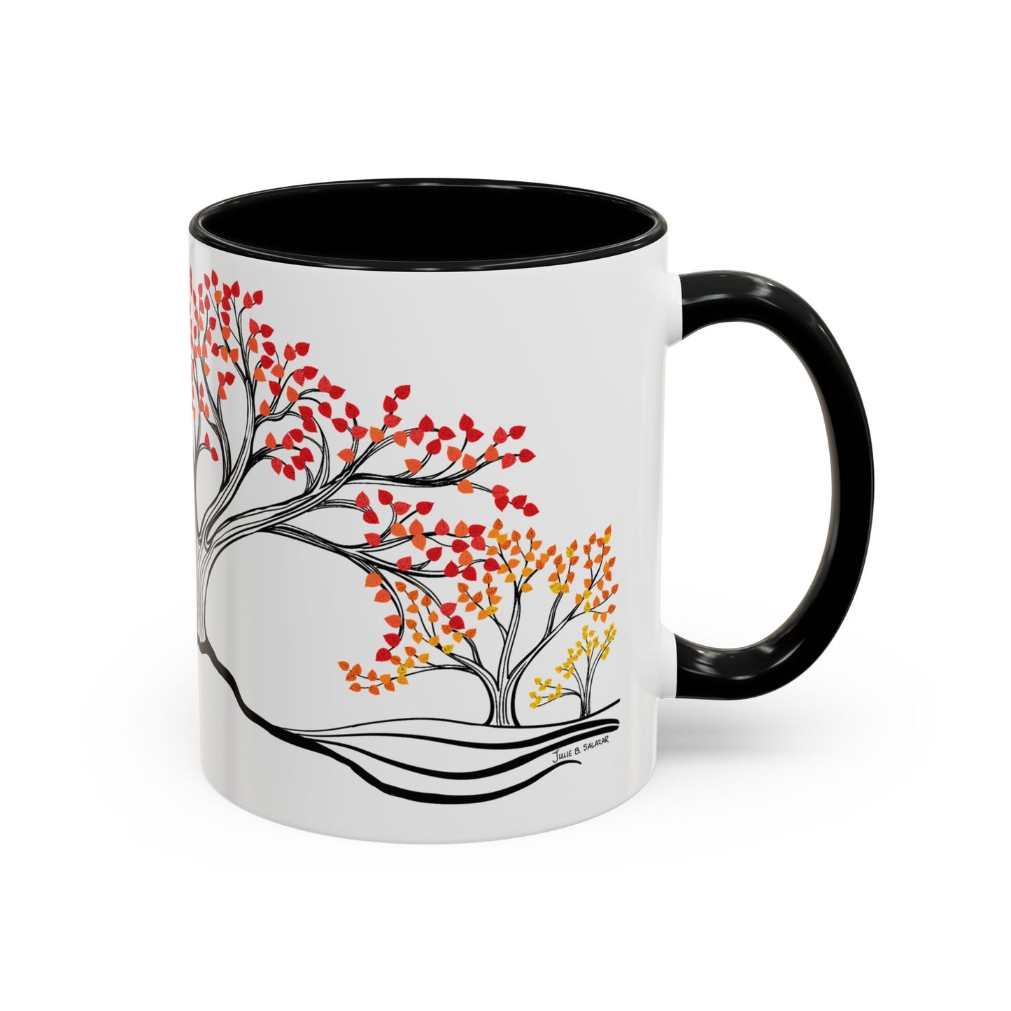 “Autumn Glory”, IMAGINE™ Series, Hand-Drawn Art Print, White Ceramic Accent Mug—3 of 4 Seasons Collection—15 oz or 11 oz