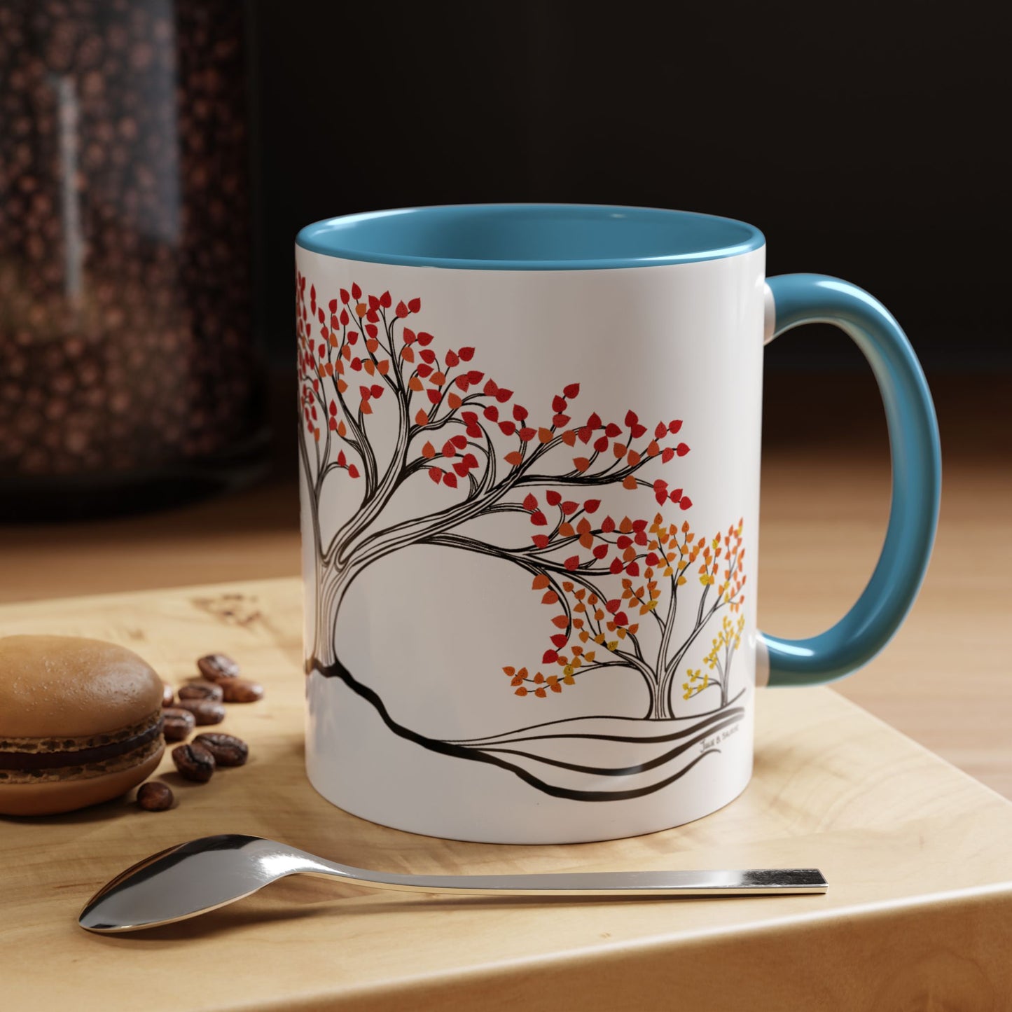“Autumn Glory”, IMAGINE™ Series, Hand-Drawn Art Print, White Ceramic Accent Mug—3 of 4 Seasons Collection—15 oz or 11 oz