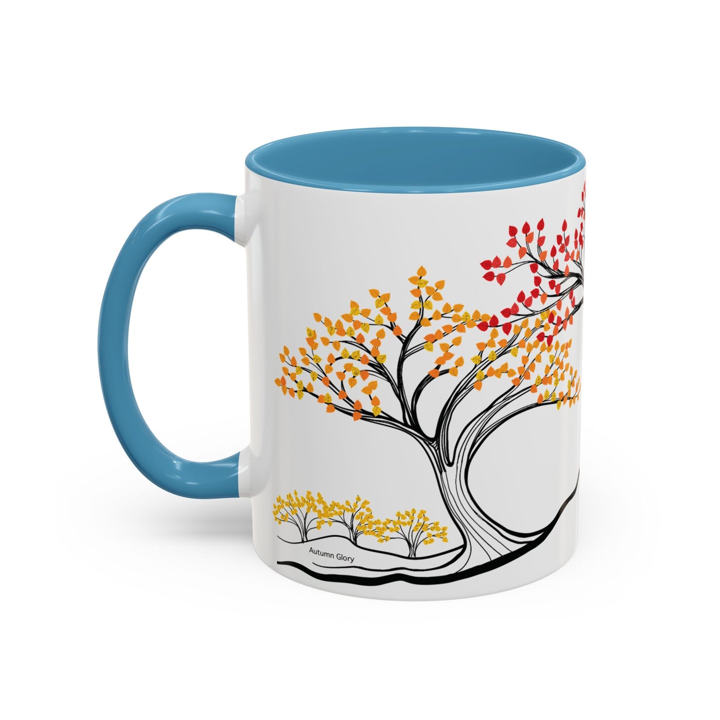 “Autumn Glory”, IMAGINE™ Series, Hand-Drawn Art Print, White Ceramic Accent Mug—3 of 4 Seasons Collection—15 oz or 11 oz