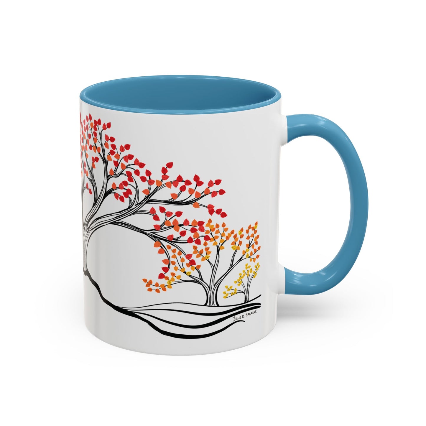 “Autumn Glory”, IMAGINE™ Series, Hand-Drawn Art Print, White Ceramic Accent Mug—3 of 4 Seasons Collection—15 oz or 11 oz