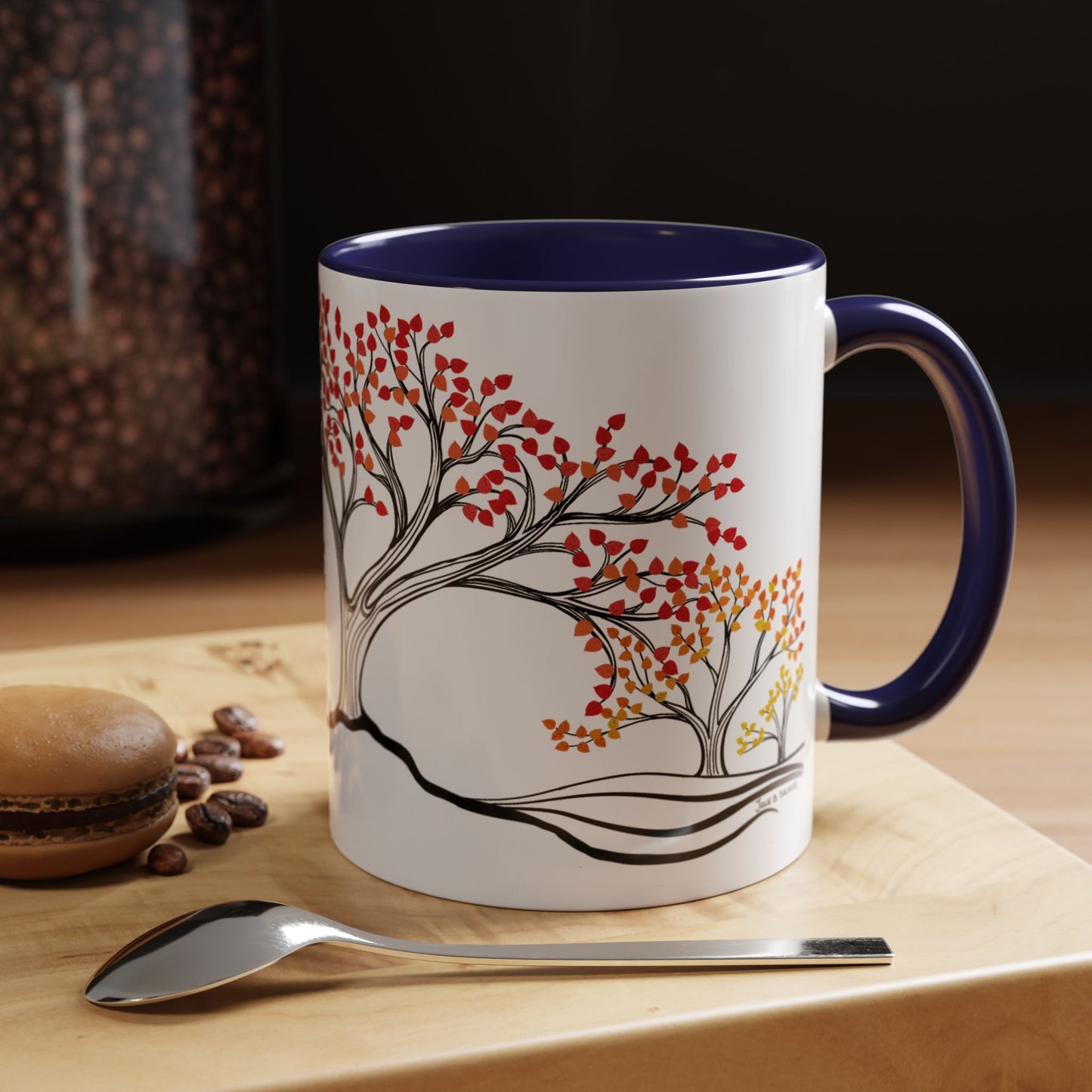 “Autumn Glory”, IMAGINE™ Series, Hand-Drawn Art Print, White Ceramic Accent Mug—3 of 4 Seasons Collection—15 oz or 11 oz
