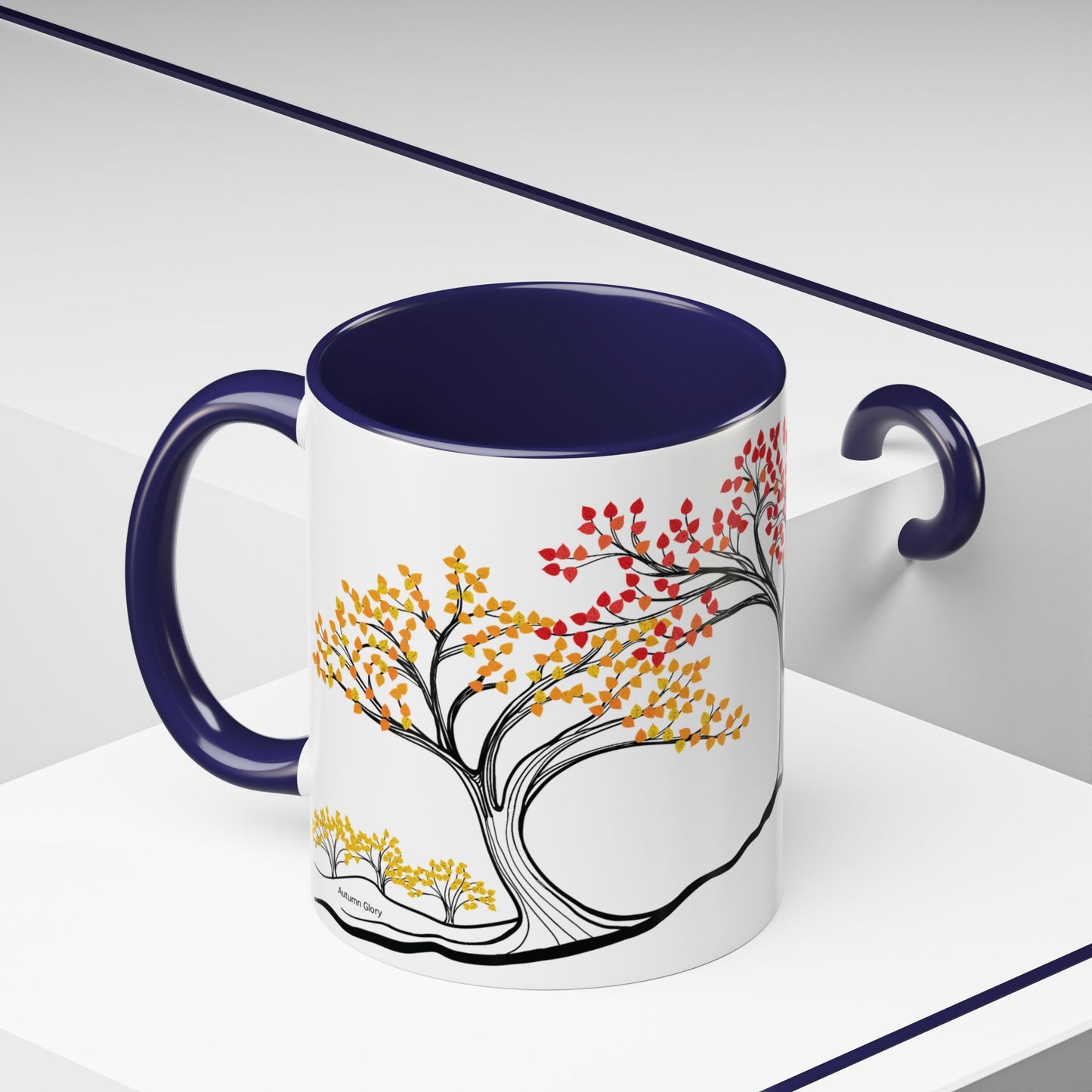 “Autumn Glory”, IMAGINE™ Series, Hand-Drawn Art Print, White Ceramic Accent Mug—3 of 4 Seasons Collection—15 oz or 11 oz