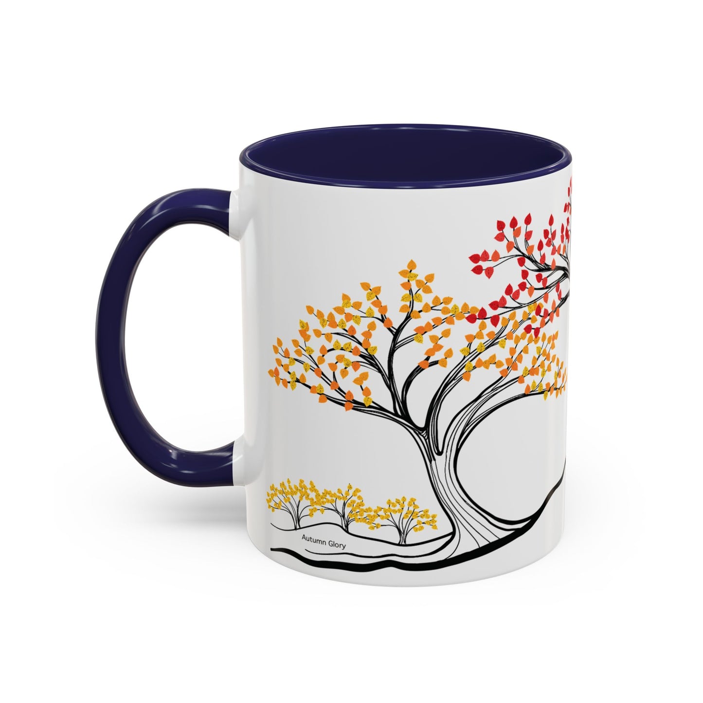 “Autumn Glory”, IMAGINE™ Series, Hand-Drawn Art Print, White Ceramic Accent Mug—3 of 4 Seasons Collection—15 oz or 11 oz