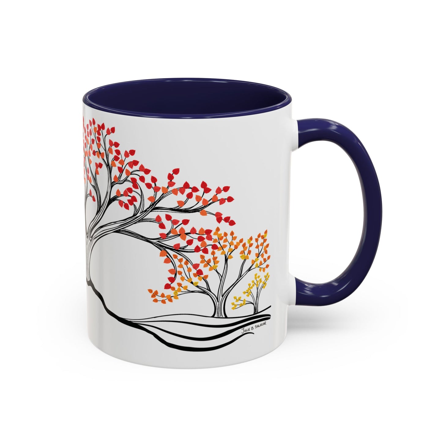 “Autumn Glory”, IMAGINE™ Series, Hand-Drawn Art Print, White Ceramic Accent Mug—3 of 4 Seasons Collection—15 oz or 11 oz