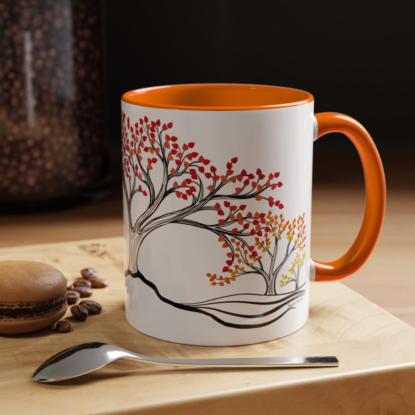 “Autumn Glory”, IMAGINE™ Series, Hand-Drawn Art Print, White Ceramic Accent Mug—3 of 4 Seasons Collection—15 oz or 11 oz