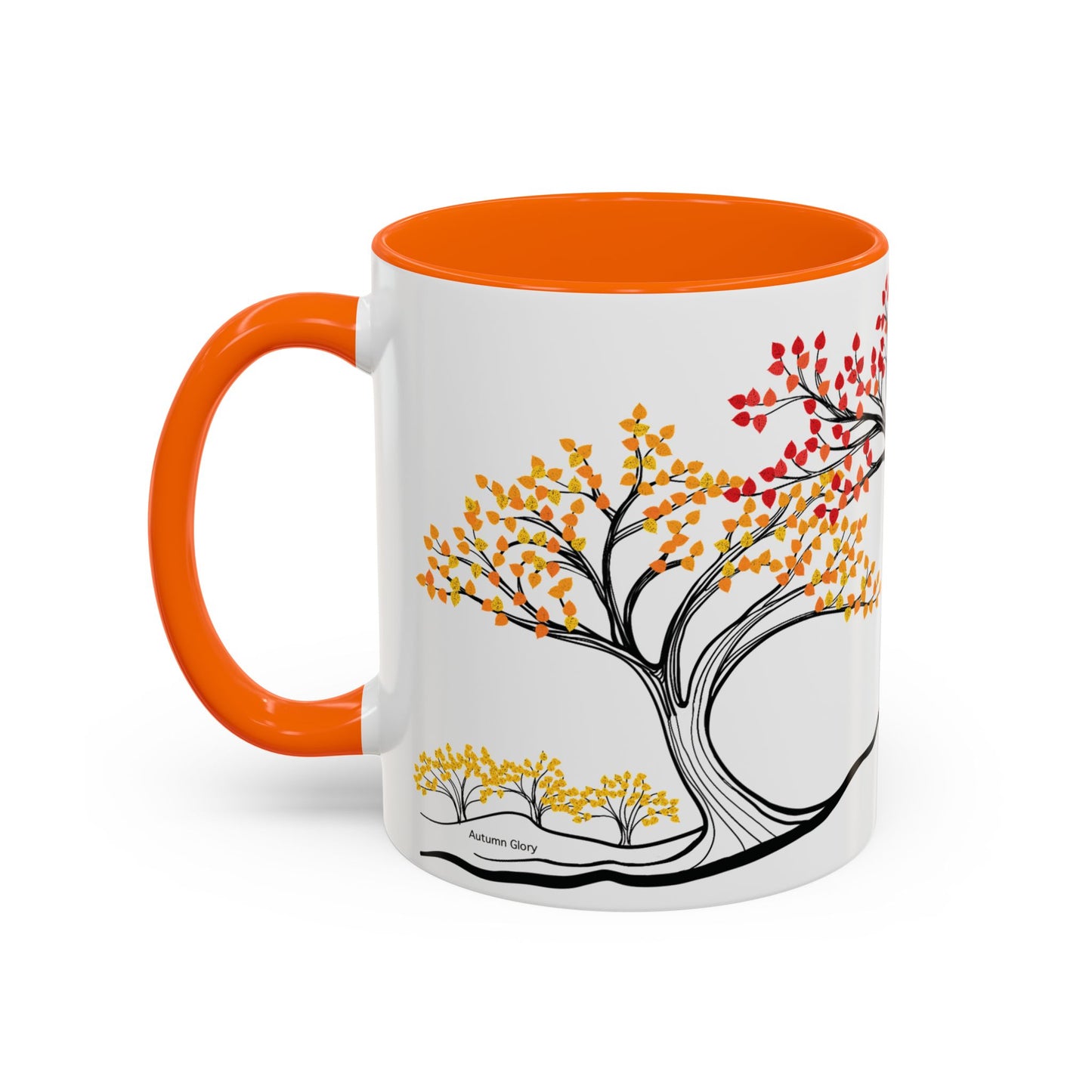“Autumn Glory”, IMAGINE™ Series, Hand-Drawn Art Print, White Ceramic Accent Mug—3 of 4 Seasons Collection—15 oz or 11 oz