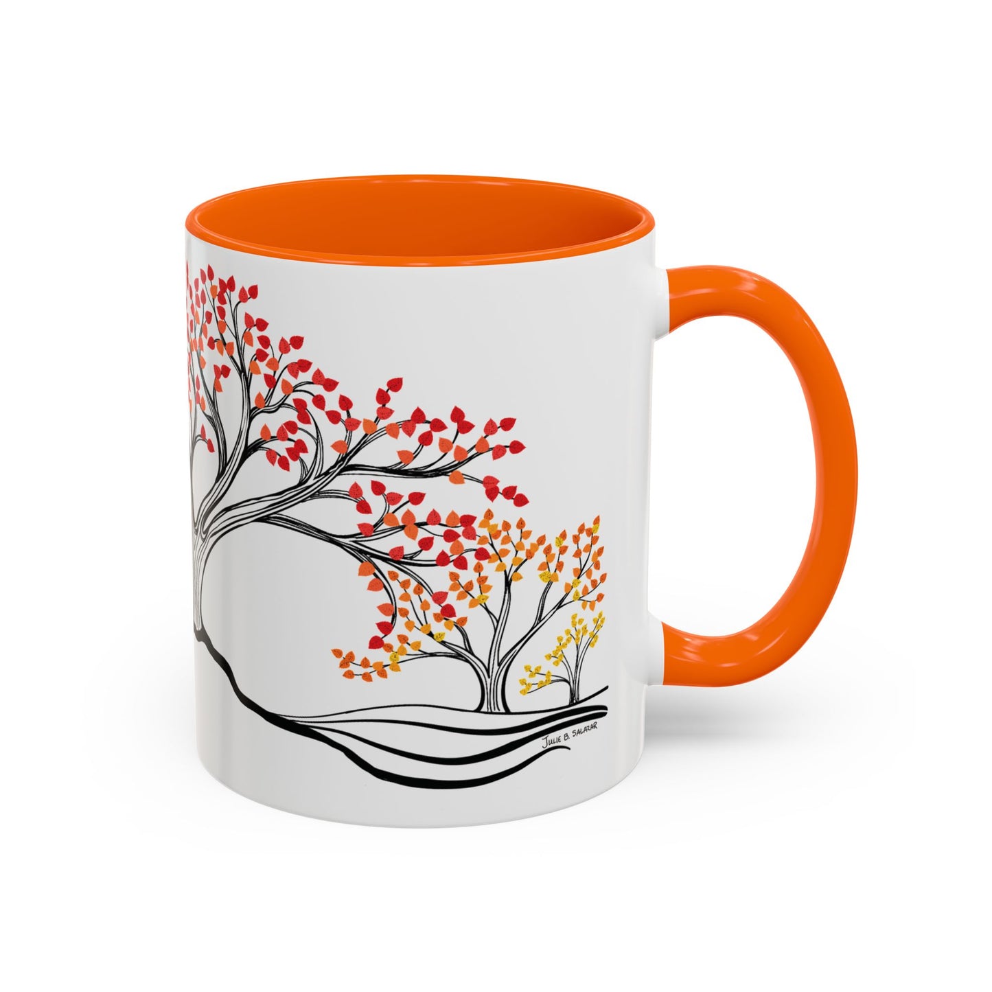 “Autumn Glory”, IMAGINE™ Series, Hand-Drawn Art Print, White Ceramic Accent Mug—3 of 4 Seasons Collection—15 oz or 11 oz