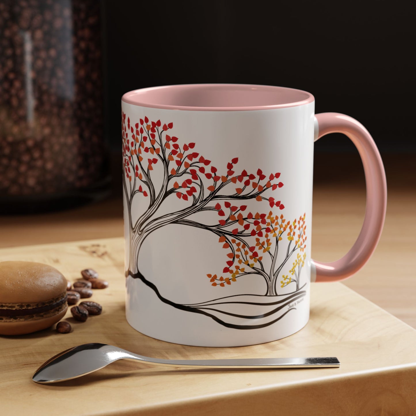 “Autumn Glory”, IMAGINE™ Series, Hand-Drawn Art Print, White Ceramic Accent Mug—3 of 4 Seasons Collection—15 oz or 11 oz