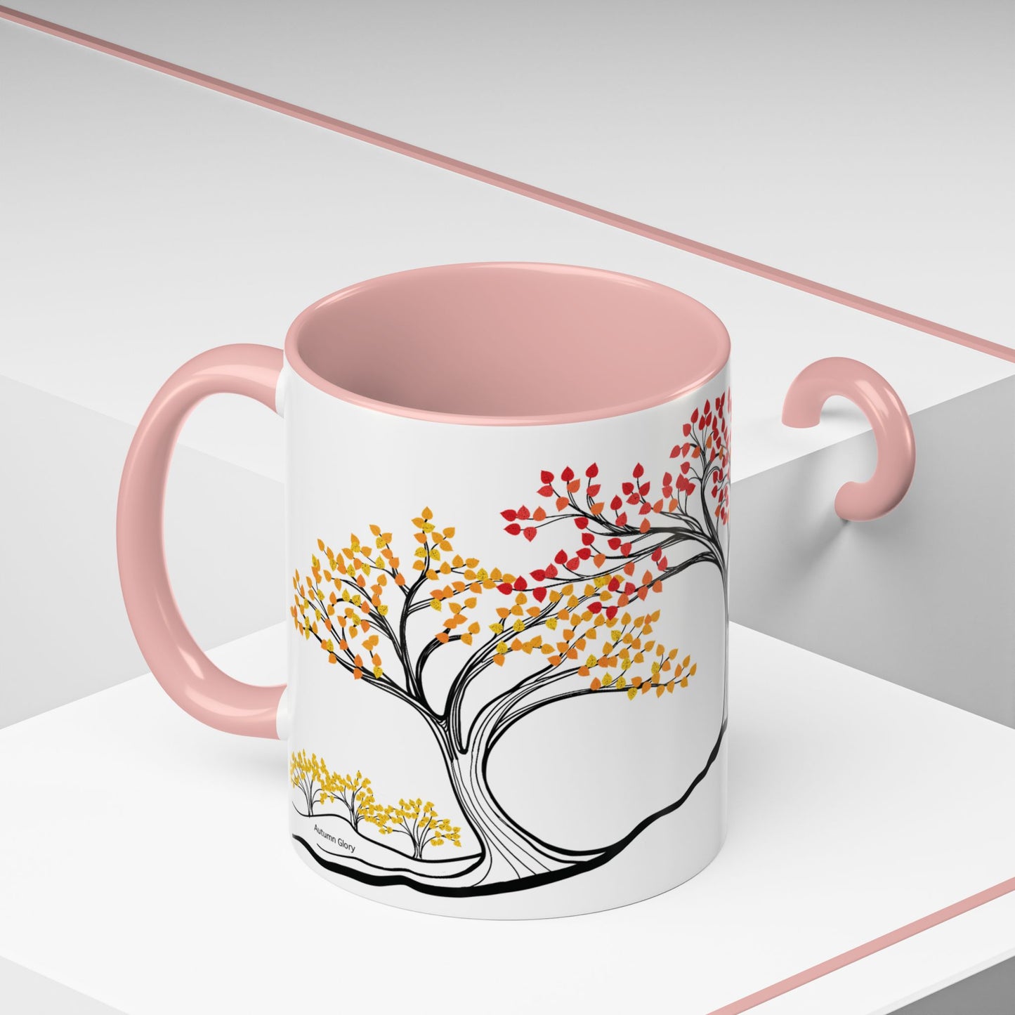 “Autumn Glory”, IMAGINE™ Series, Hand-Drawn Art Print, White Ceramic Accent Mug—3 of 4 Seasons Collection—15 oz or 11 oz